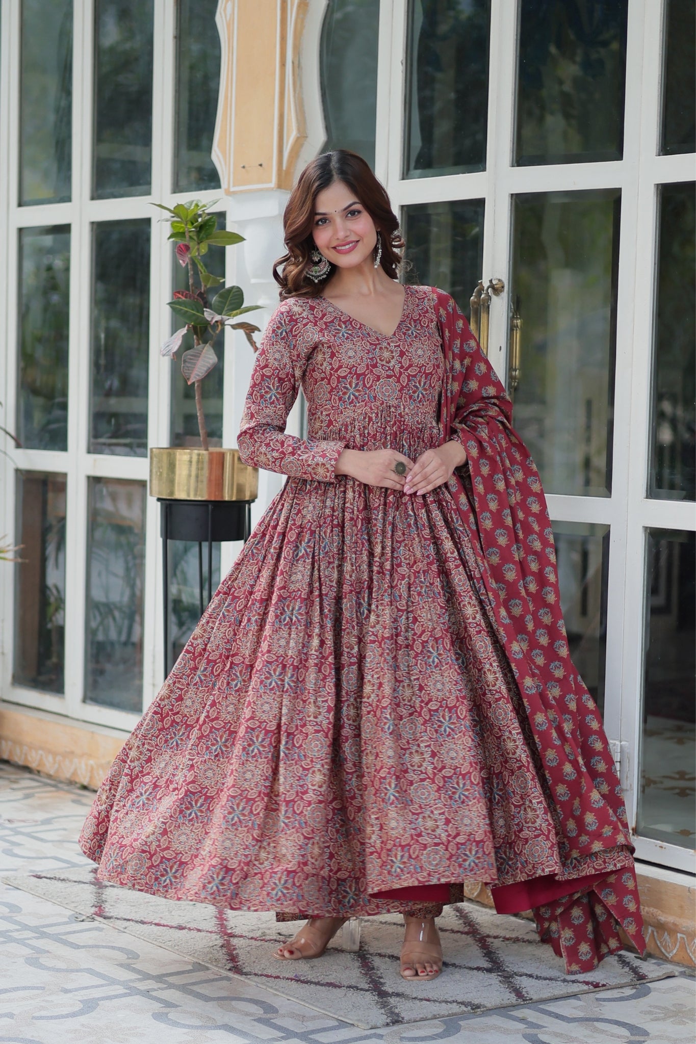 Pure Cotton Printed Designer Anarkali Flared Suit Set