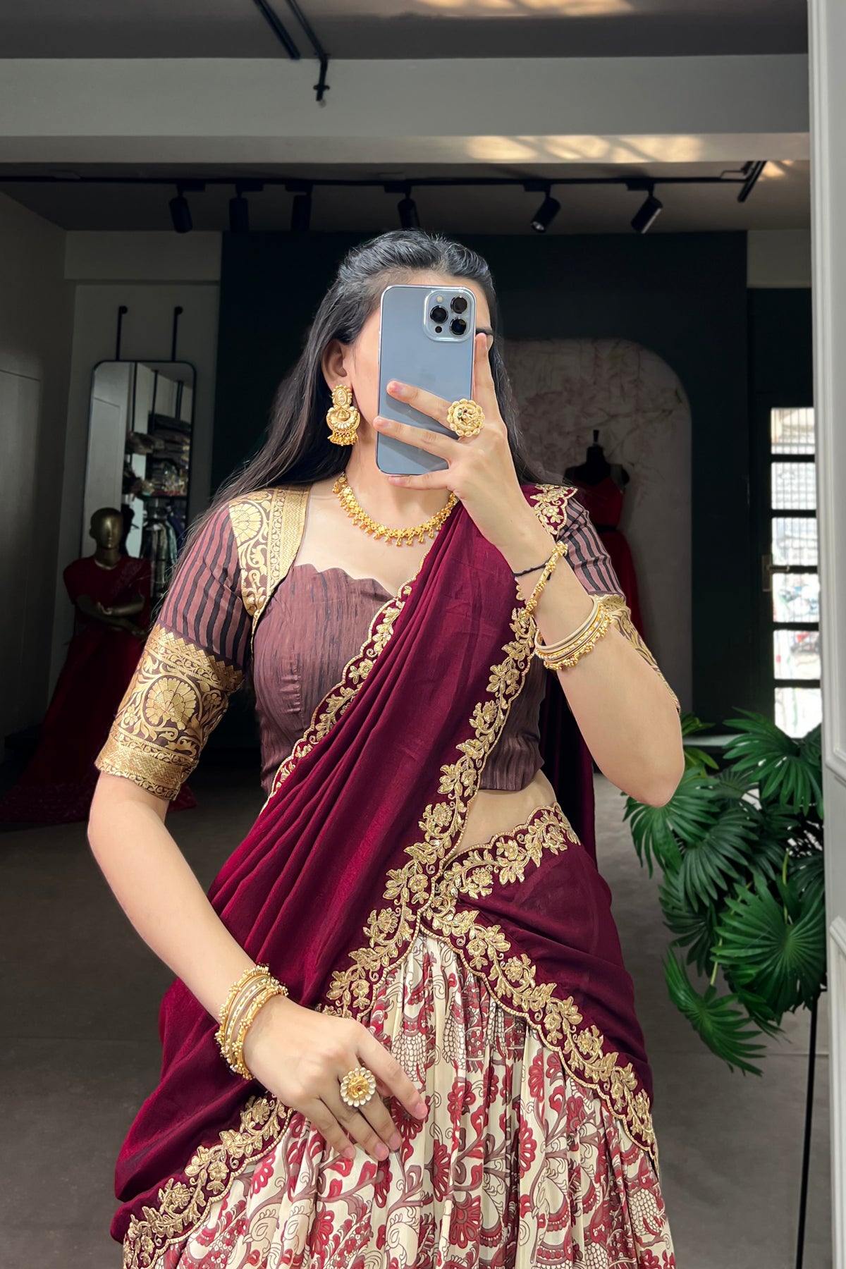 Designer Peacock Floral Print Half Saree Lehenga Choli