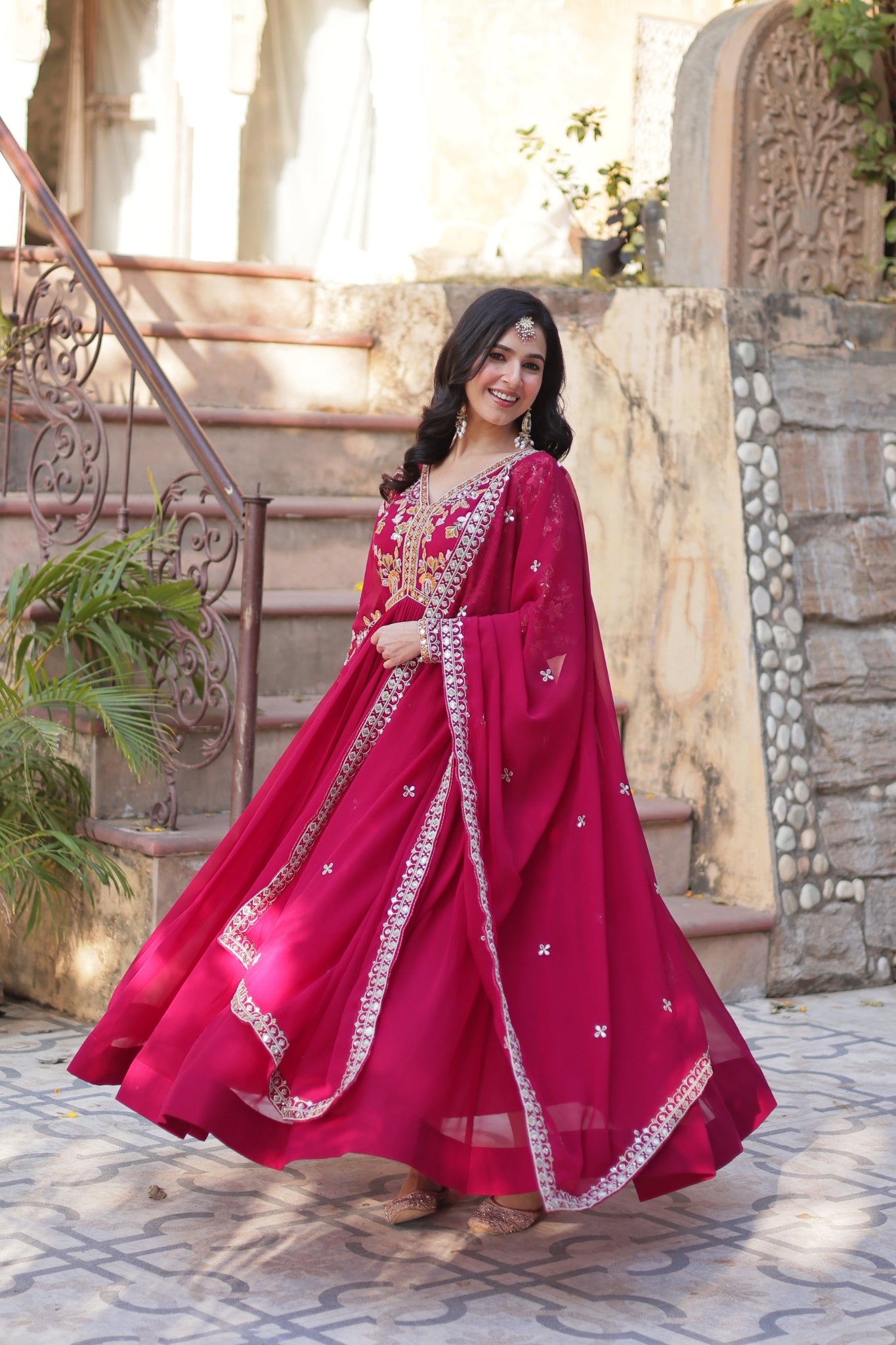 Floral Embroidery Sequins Work Beautiful Anarkali Suit Set