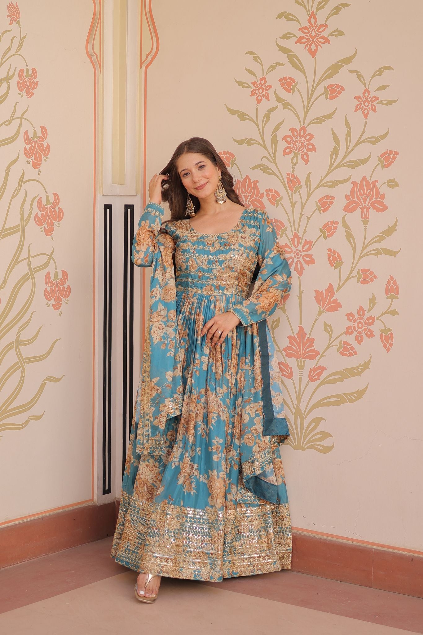 Elegance Digital Printed Embroidered Work Beautifully Gown With Dupatta