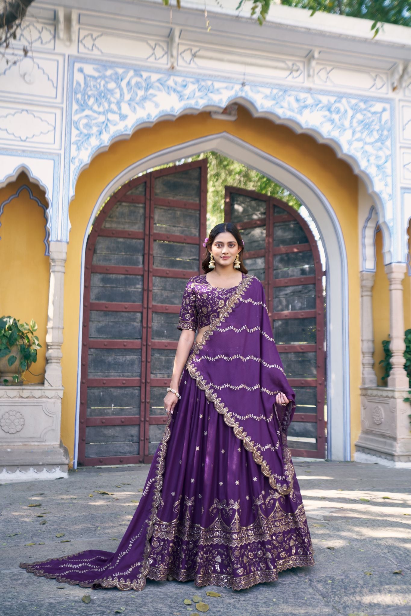 Royal Purple Star Georgette Lehenga Choli Set For Women
