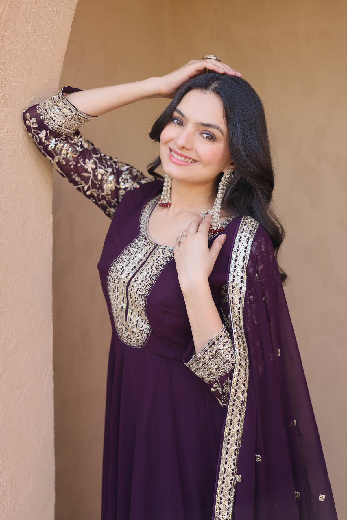 Designer Sequins Embroidered Anarkali Gown With Dupatta Set