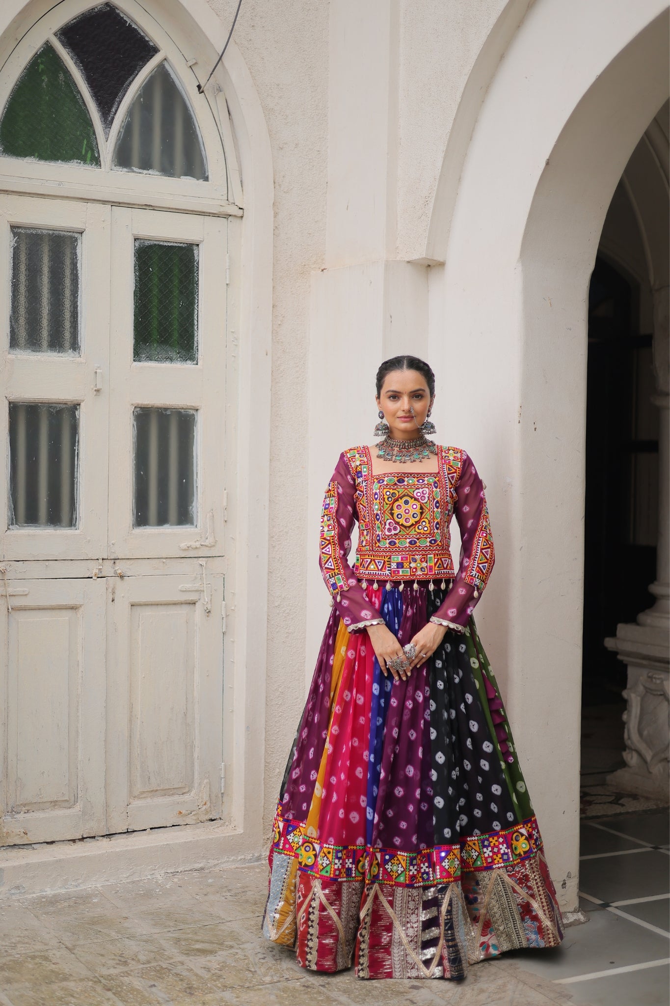 Georgette Printed Attractive Kutchi Gamthi Work Designer Stunning Navratri Lehenga Choli