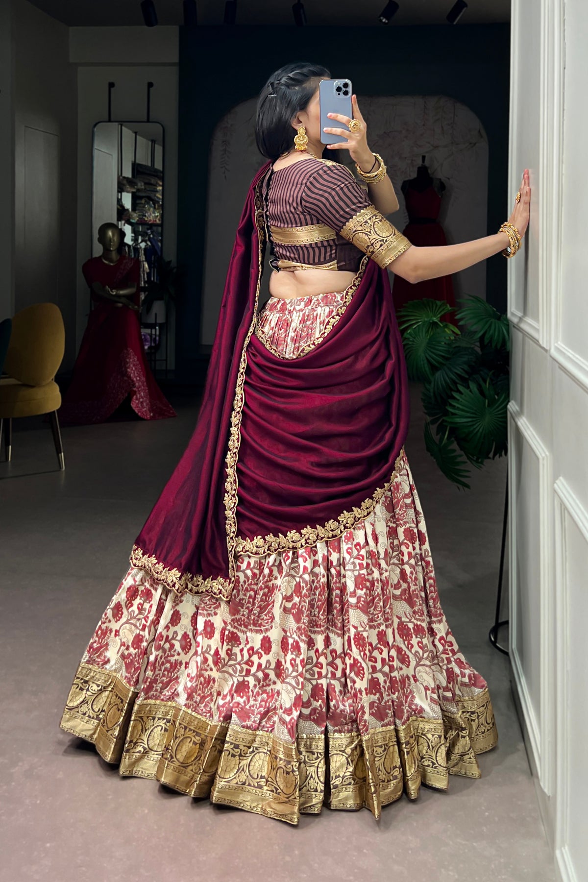 Designer Peacock Floral Print Half Saree Lehenga Choli