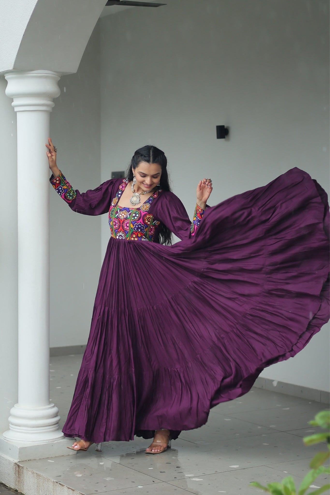 Stunning Navratri Designer Rayon With Gamthi Work Traditional Gown