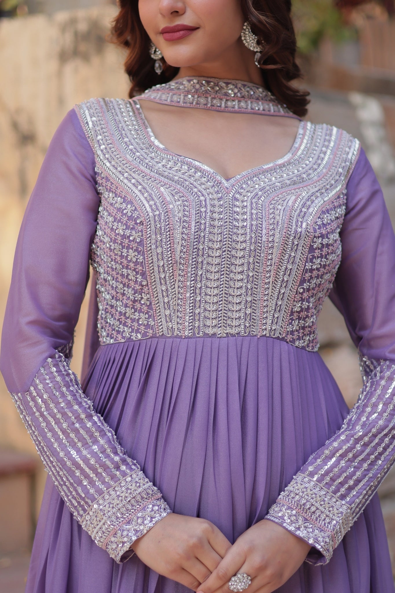 Georgette Embroidery Beads Sequins Work Anarkali Gown