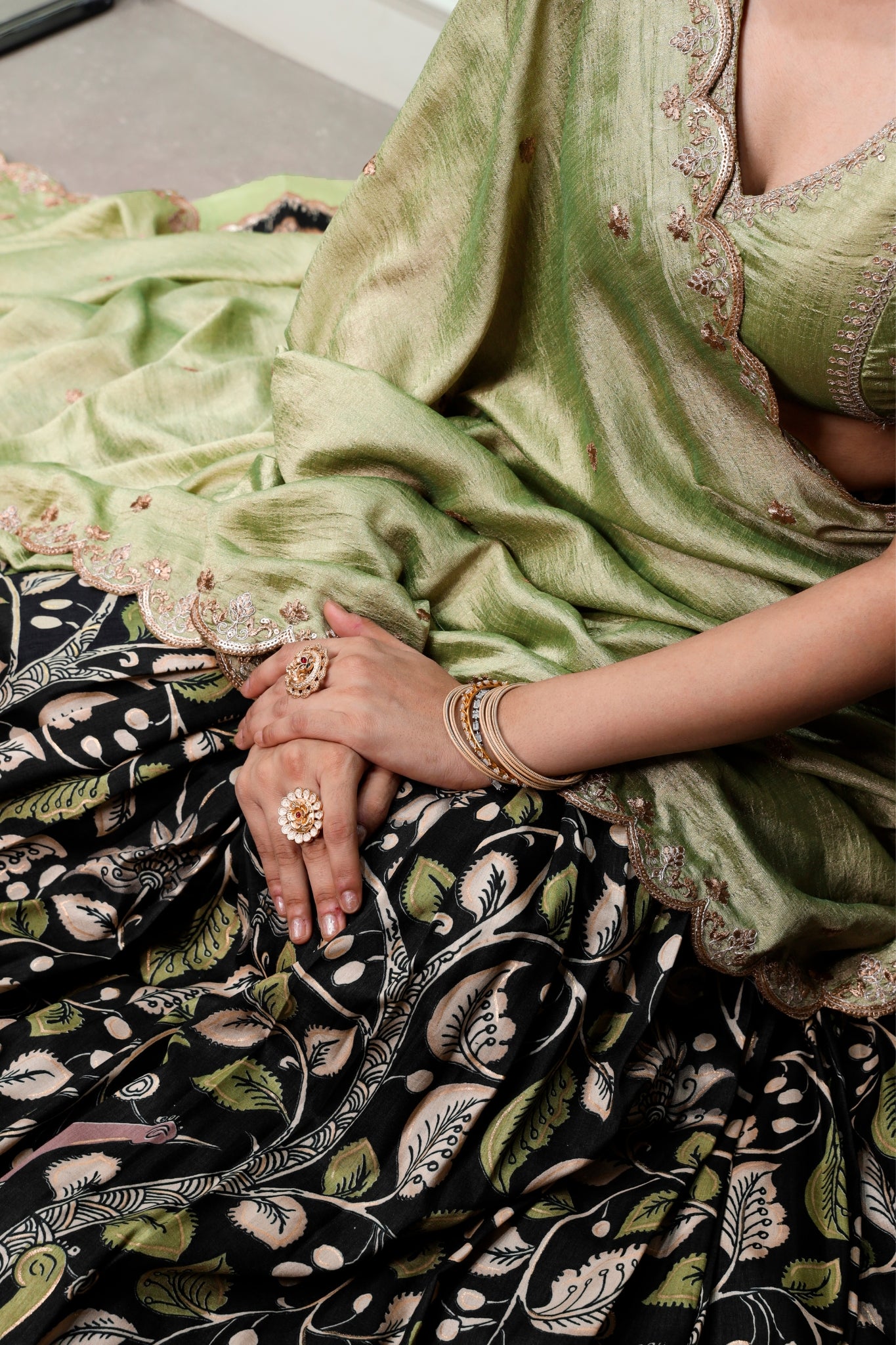 Premium Kalamkari Tasar Silk Lehenga Choli With Embroidered Dupatta