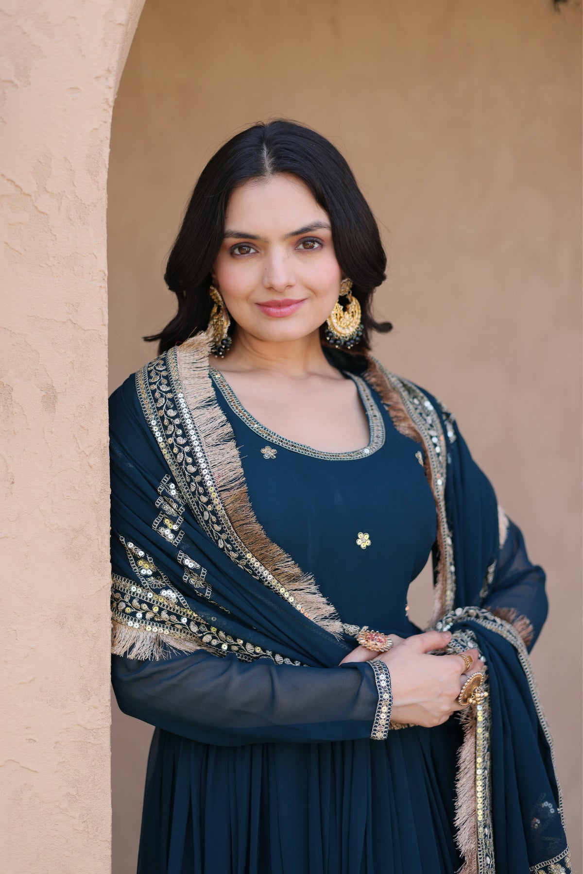 Designer Faux Blooming Anarkali Gown With Dupatta Set