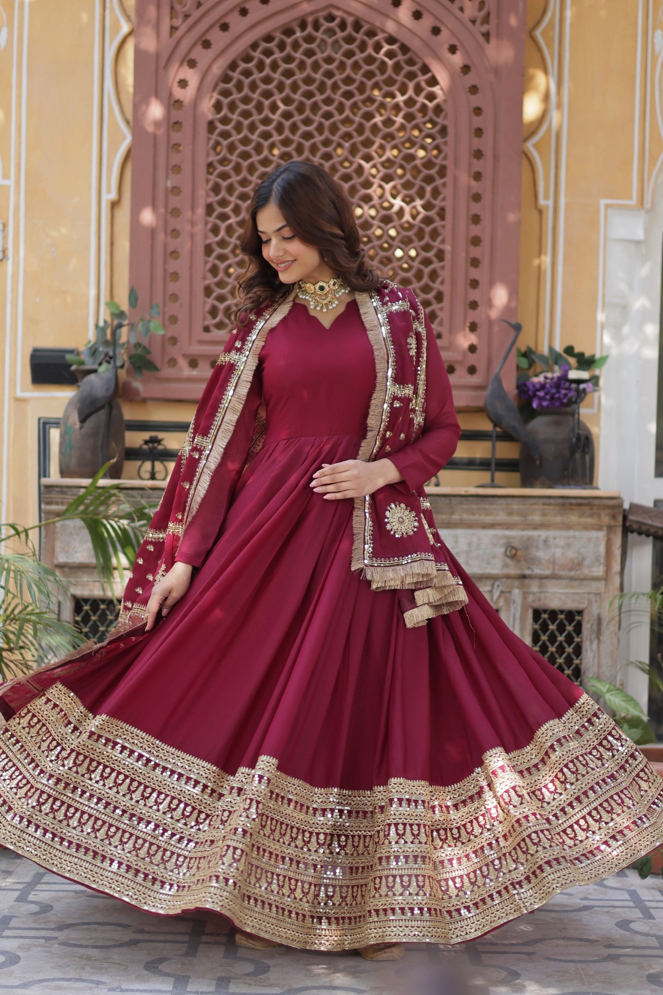 Georgette Embroidered Sequins Work Stunning Wedding Gown