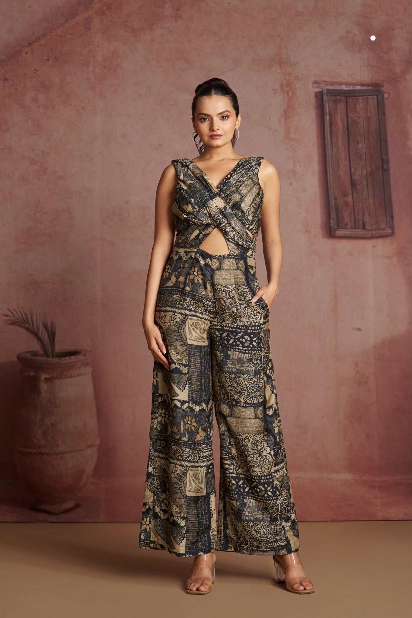 Royal Noir Luxe Muslin Silk Printed Jumpsuit
