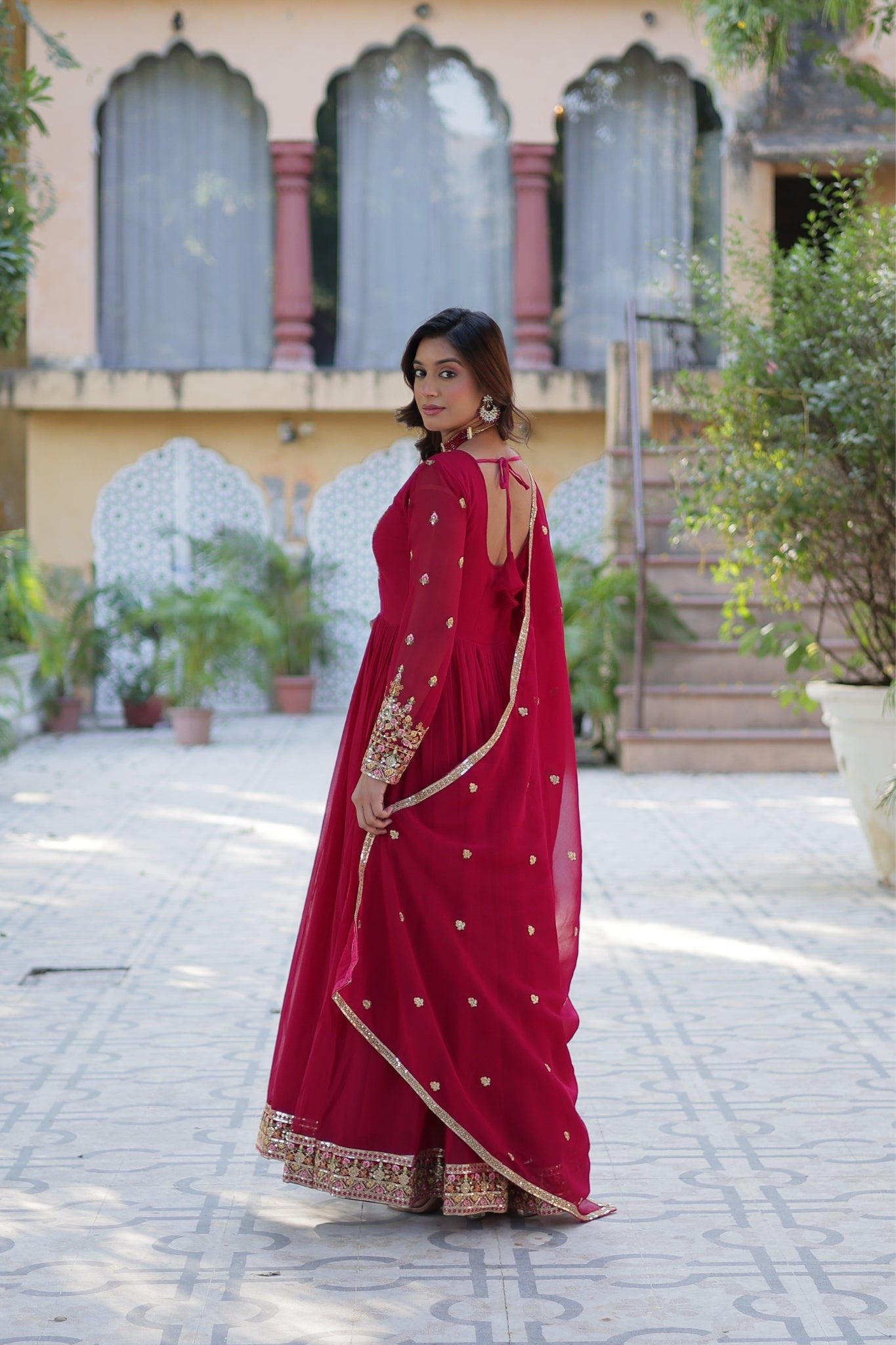 Stunning Georgette Embroidered Beautiful Gown Set