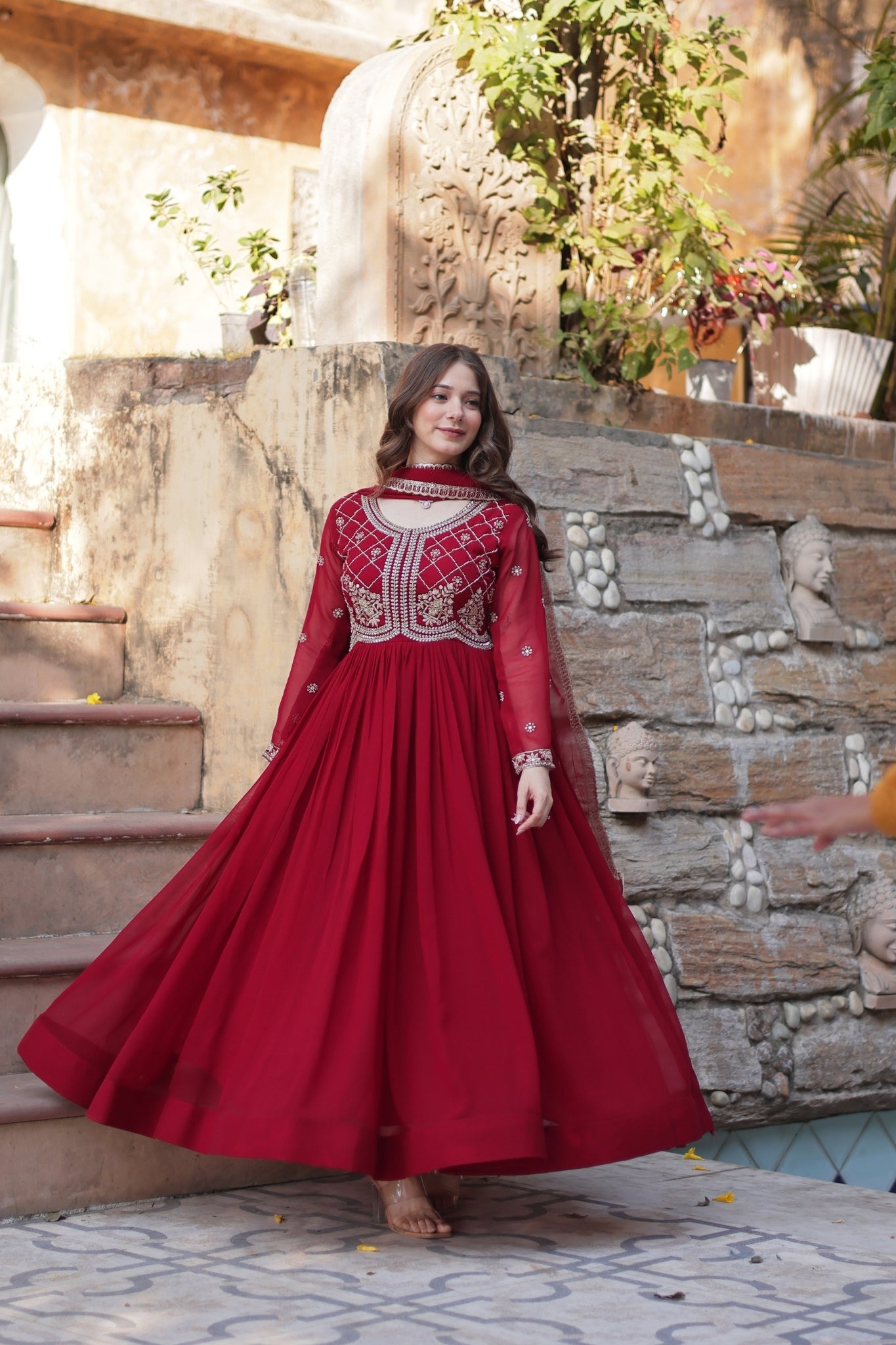 Designer Beads Embroidered Work Beautiful Wedding Gown With Dupatta Set