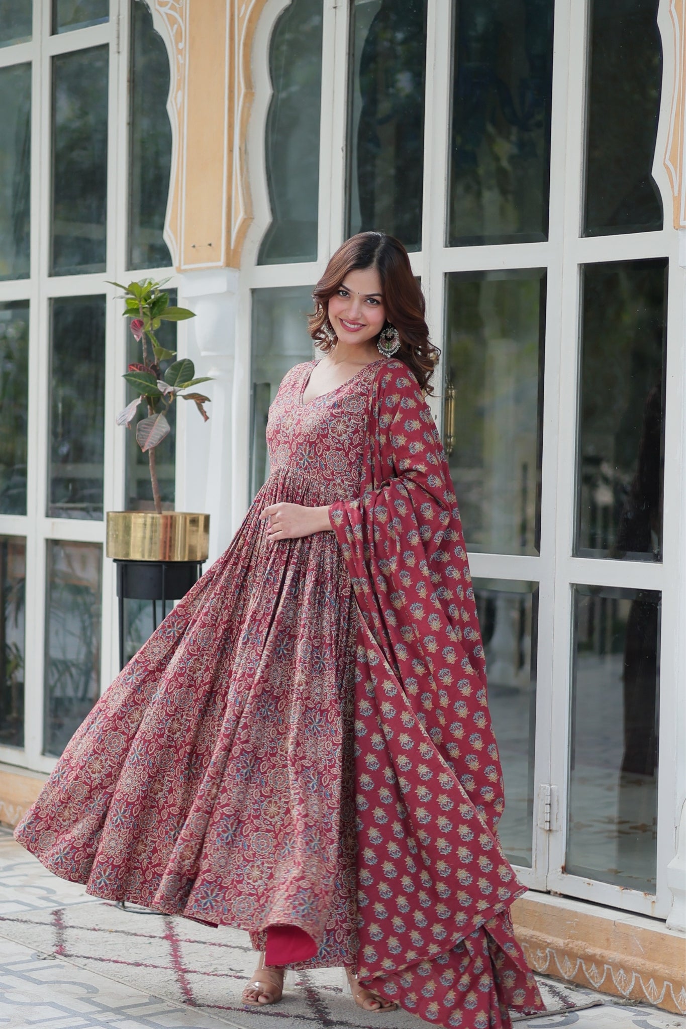 Pure Cotton Printed Designer Anarkali Flared Suit Set
