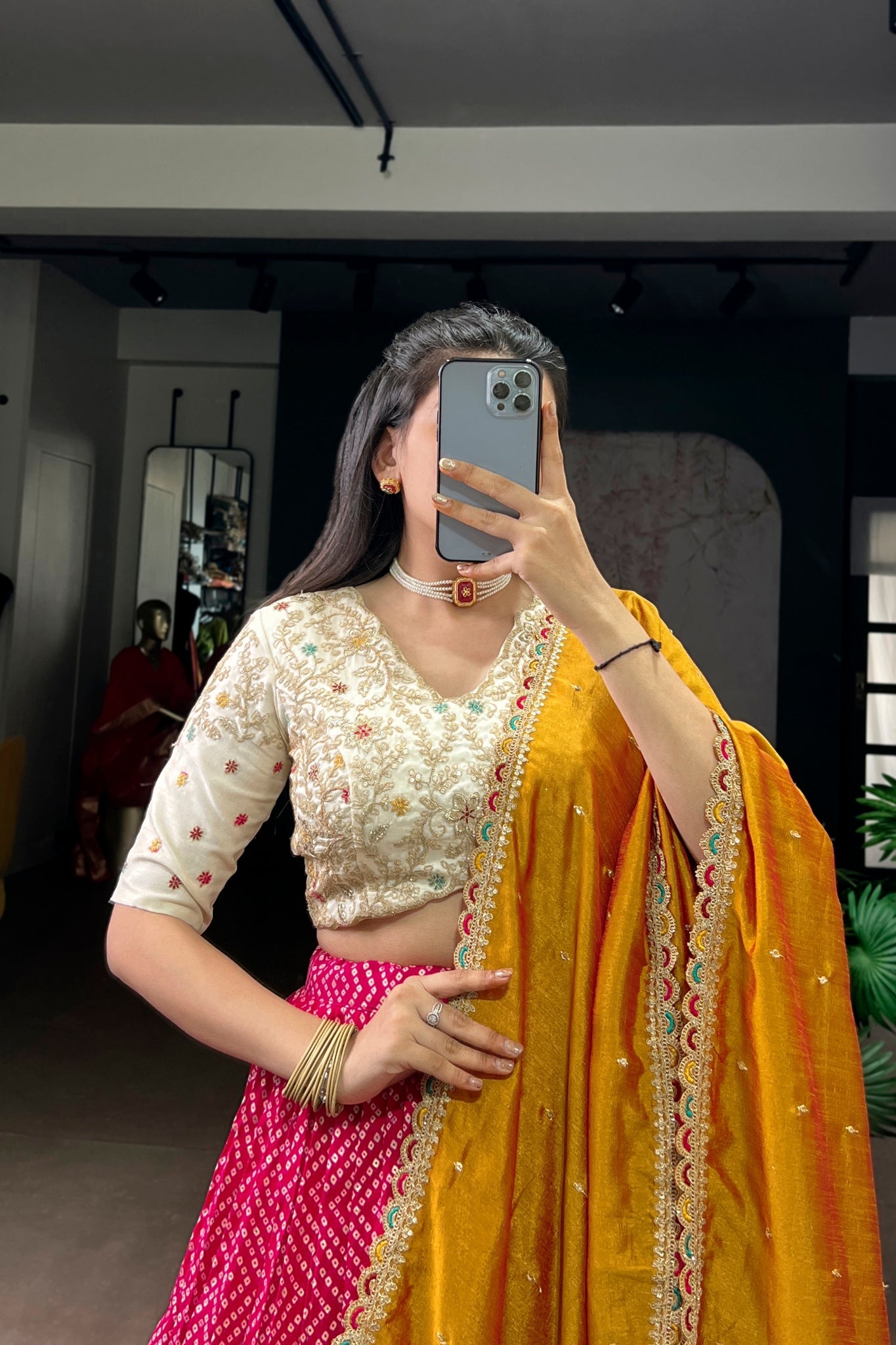 Bandhej Ajrakh Printed Lehenga Choli With Dupatta