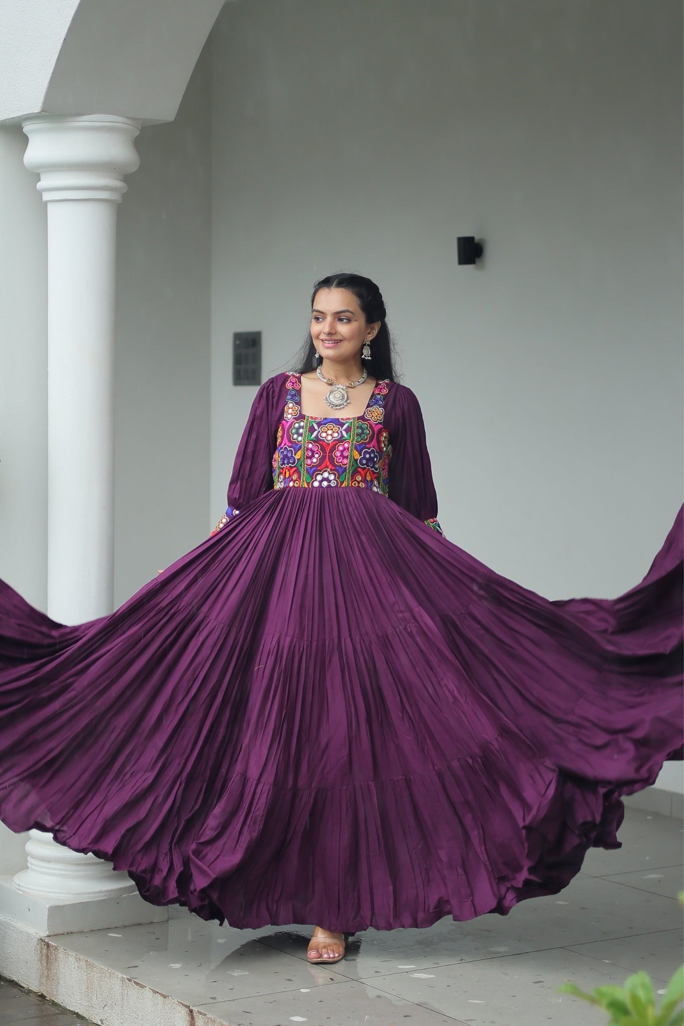 Stunning Navratri Designer Rayon With Gamthi Work Traditional Gown