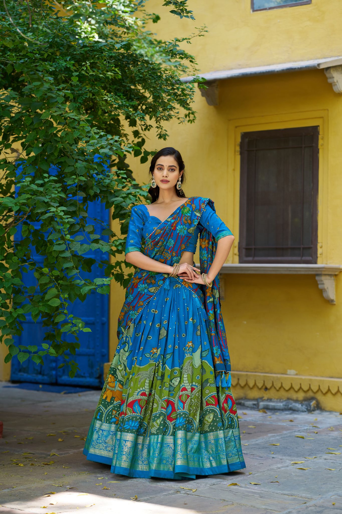 Kalamkari Print With Foil Work Lehenga Choli