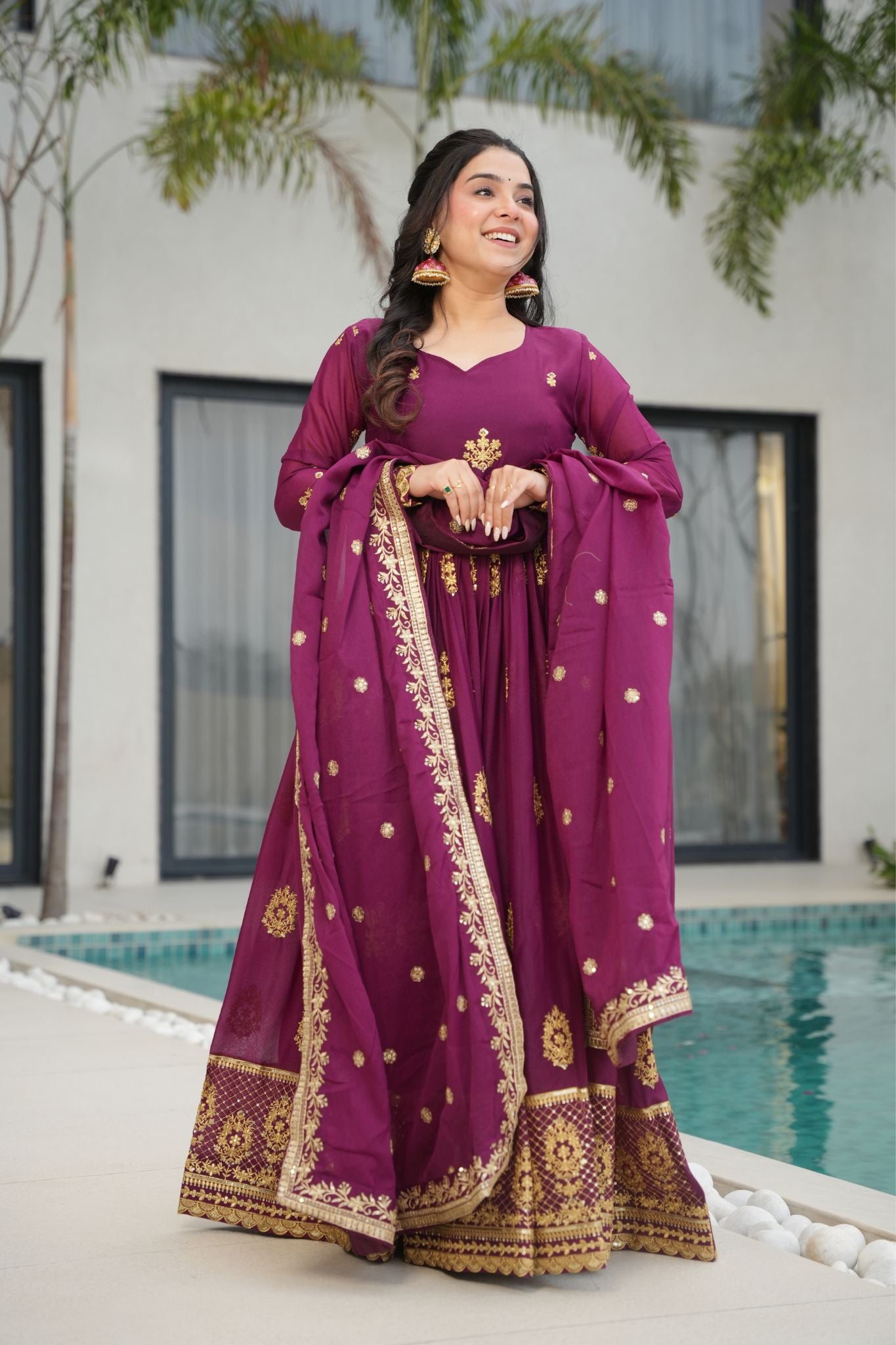 Luxurious Star Georgette Sequins Embroidered Work Stunning Gown With Dupatta