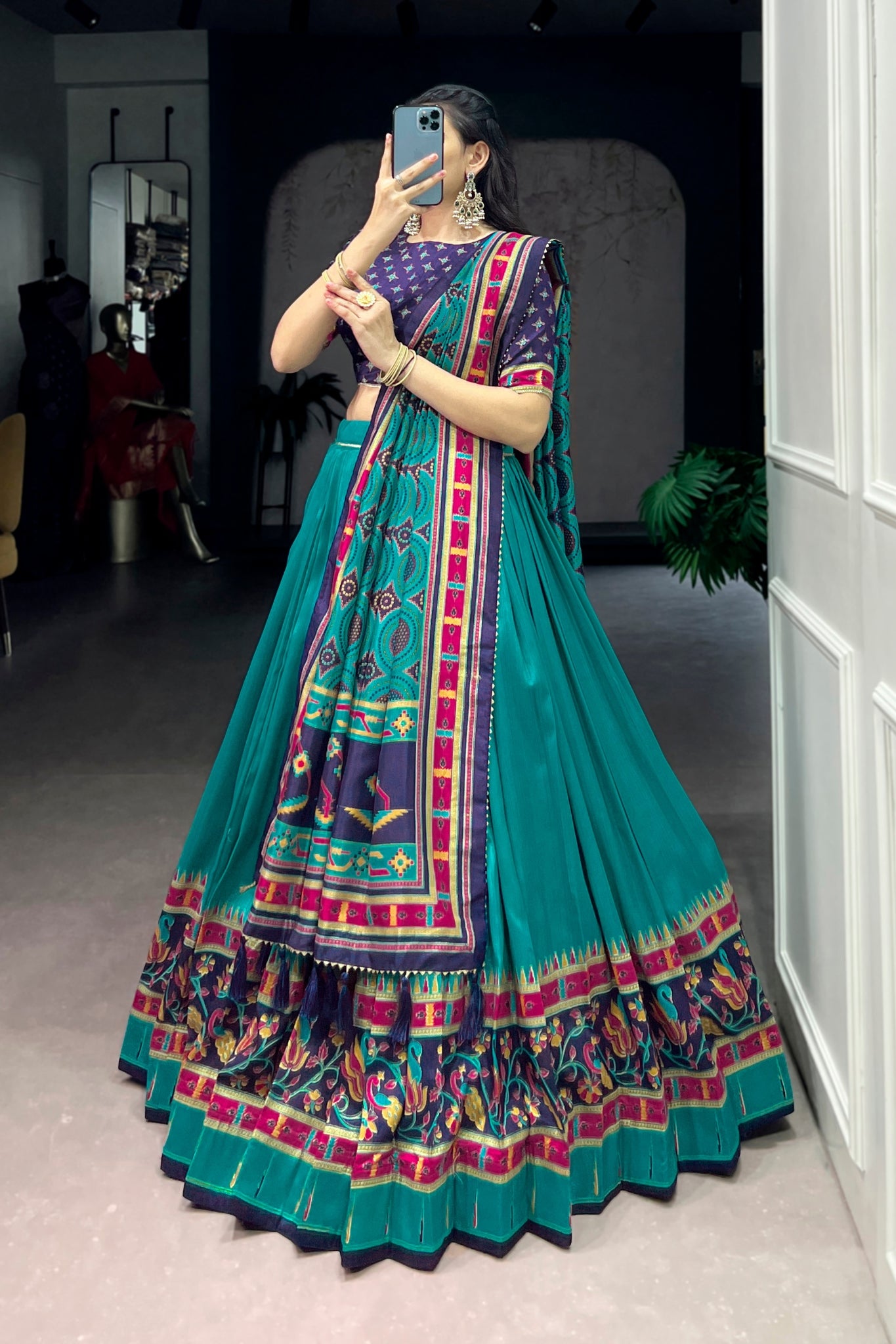 Premium Printed Festive Tasar Silk Lehenga Choli Set For Women