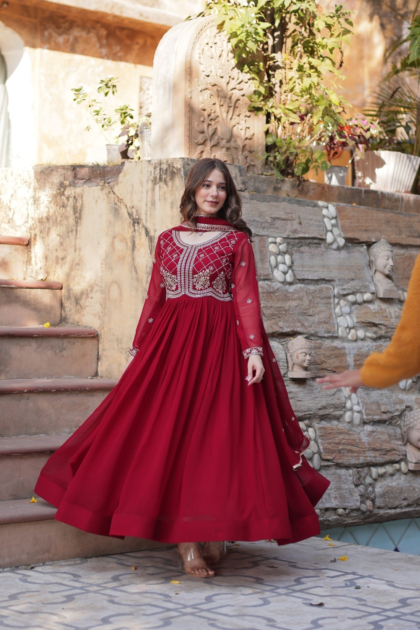 Designer Beads Embroidered Work Beautiful Wedding Gown With Dupatta Set
