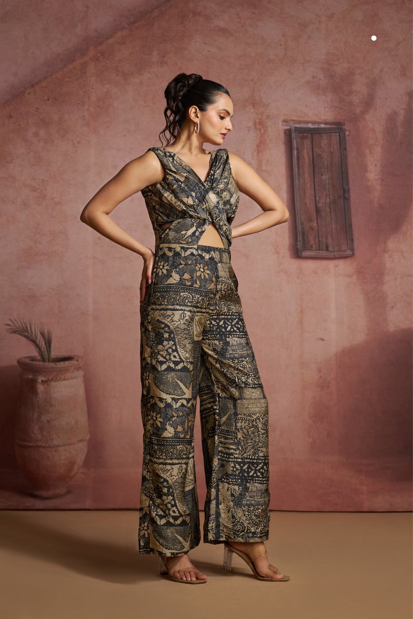 Royal Noir Luxe Muslin Silk Printed Jumpsuit