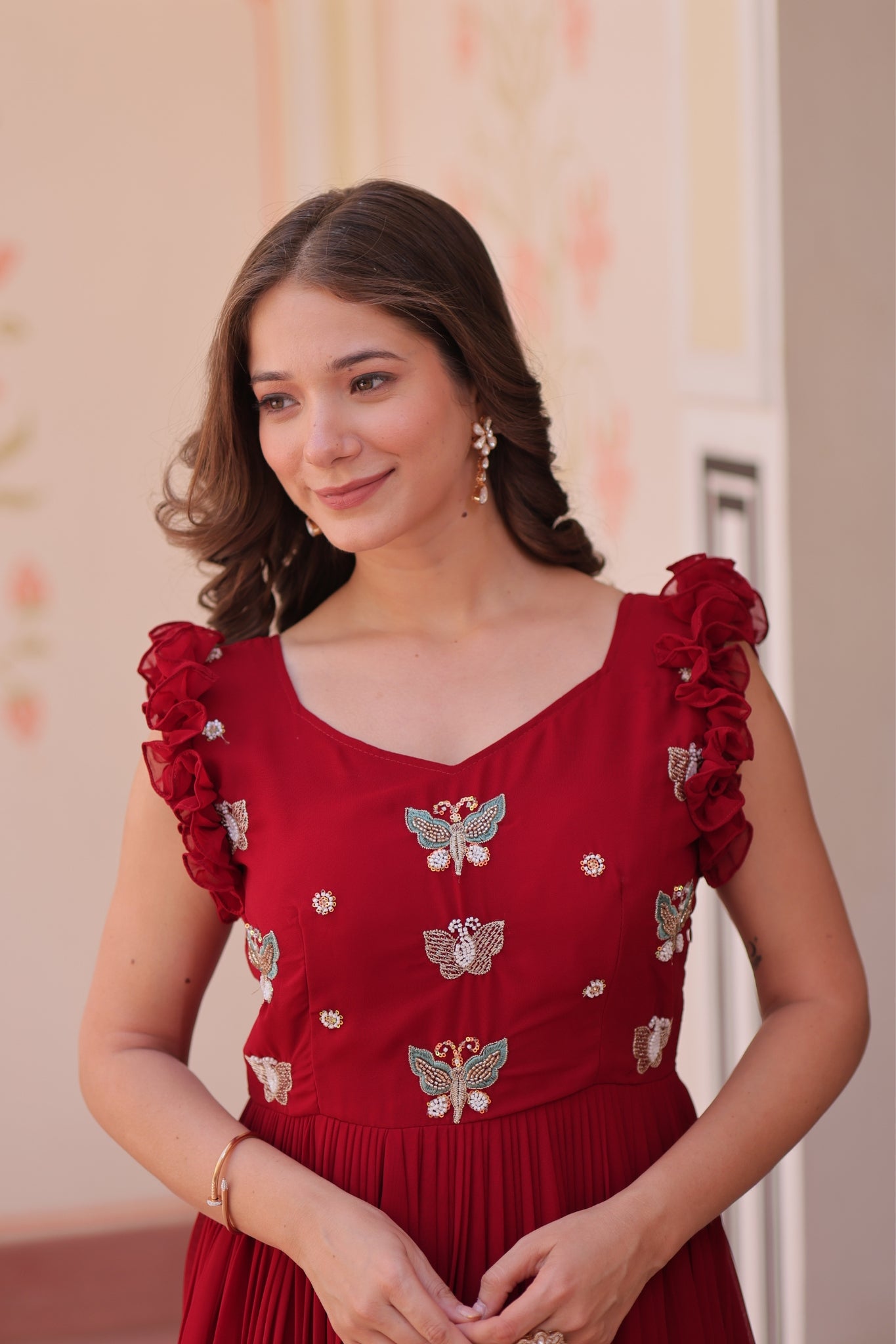 Stunning Sequins Multi Tread Beads Embroidered Work Women Gown