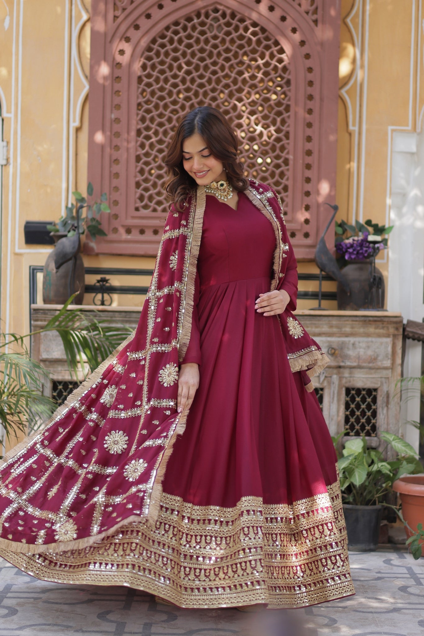 Georgette Embroidered Sequins Work Stunning Wedding Gown