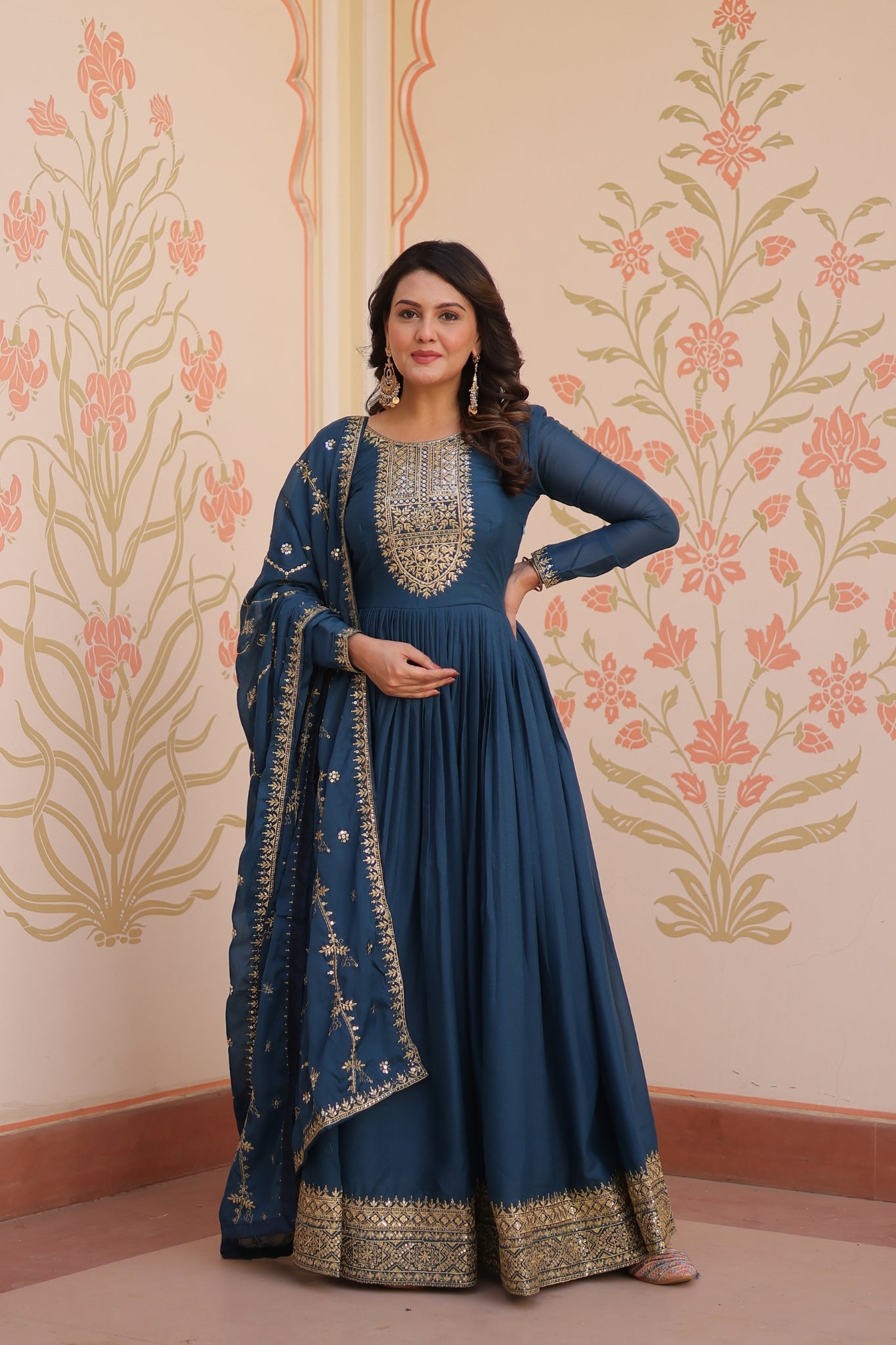Designer Gown With Zari Sequins Elegance