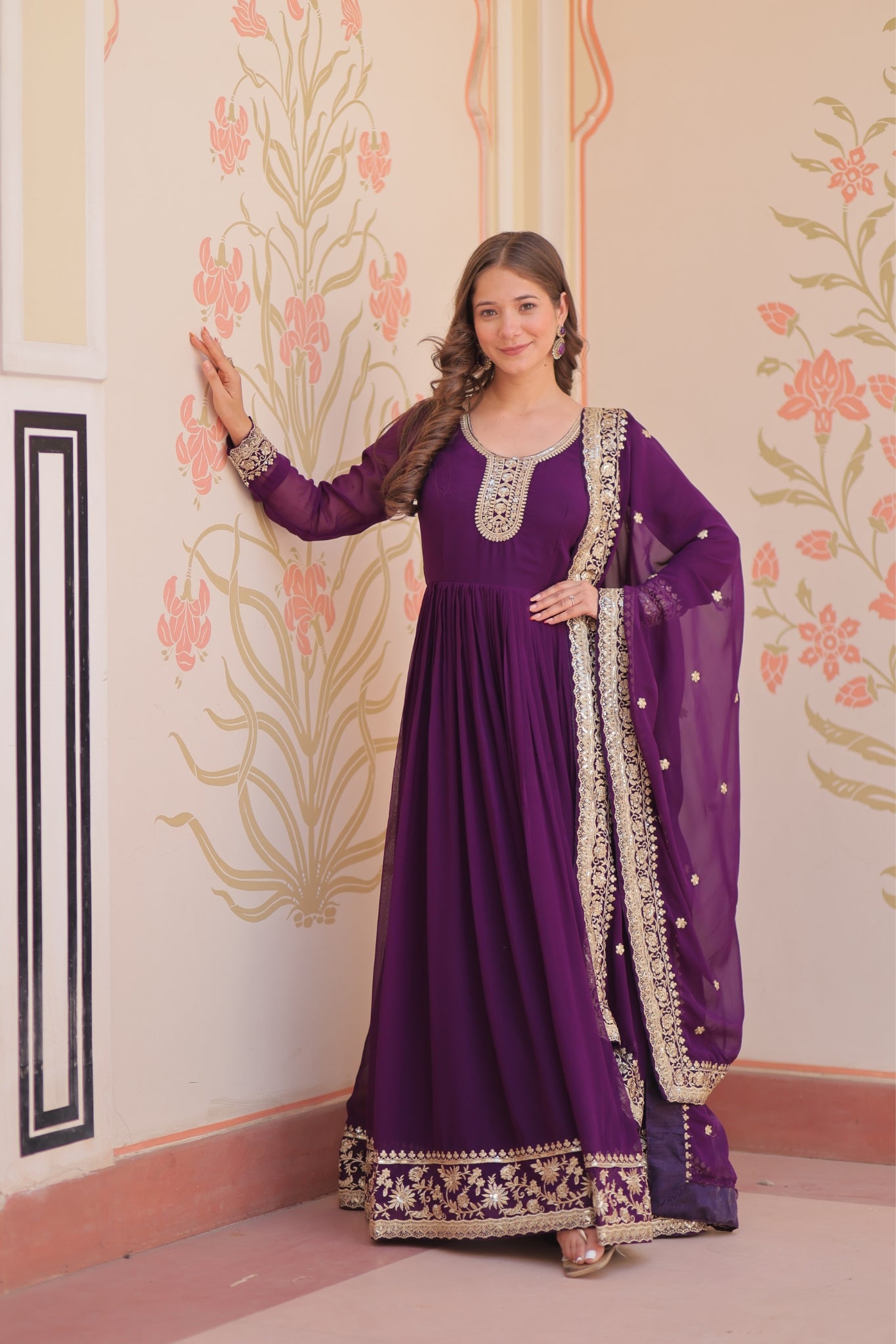 Stunning Designer Georgette Sequins Embroidered Beautiful Gown