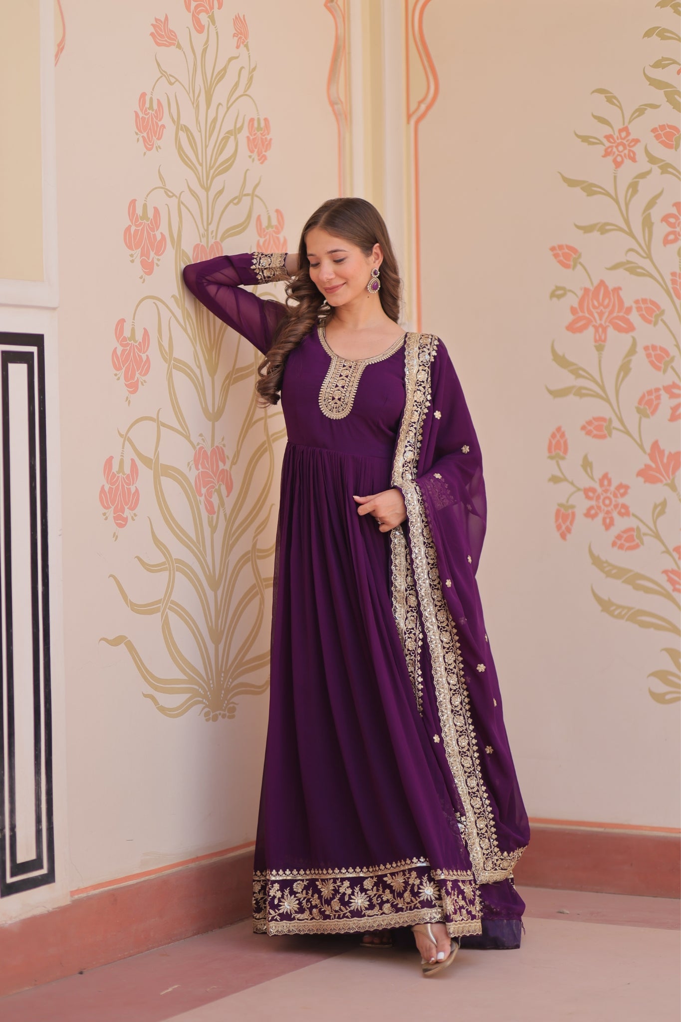 Stunning Designer Georgette Sequins Embroidered Beautiful Gown
