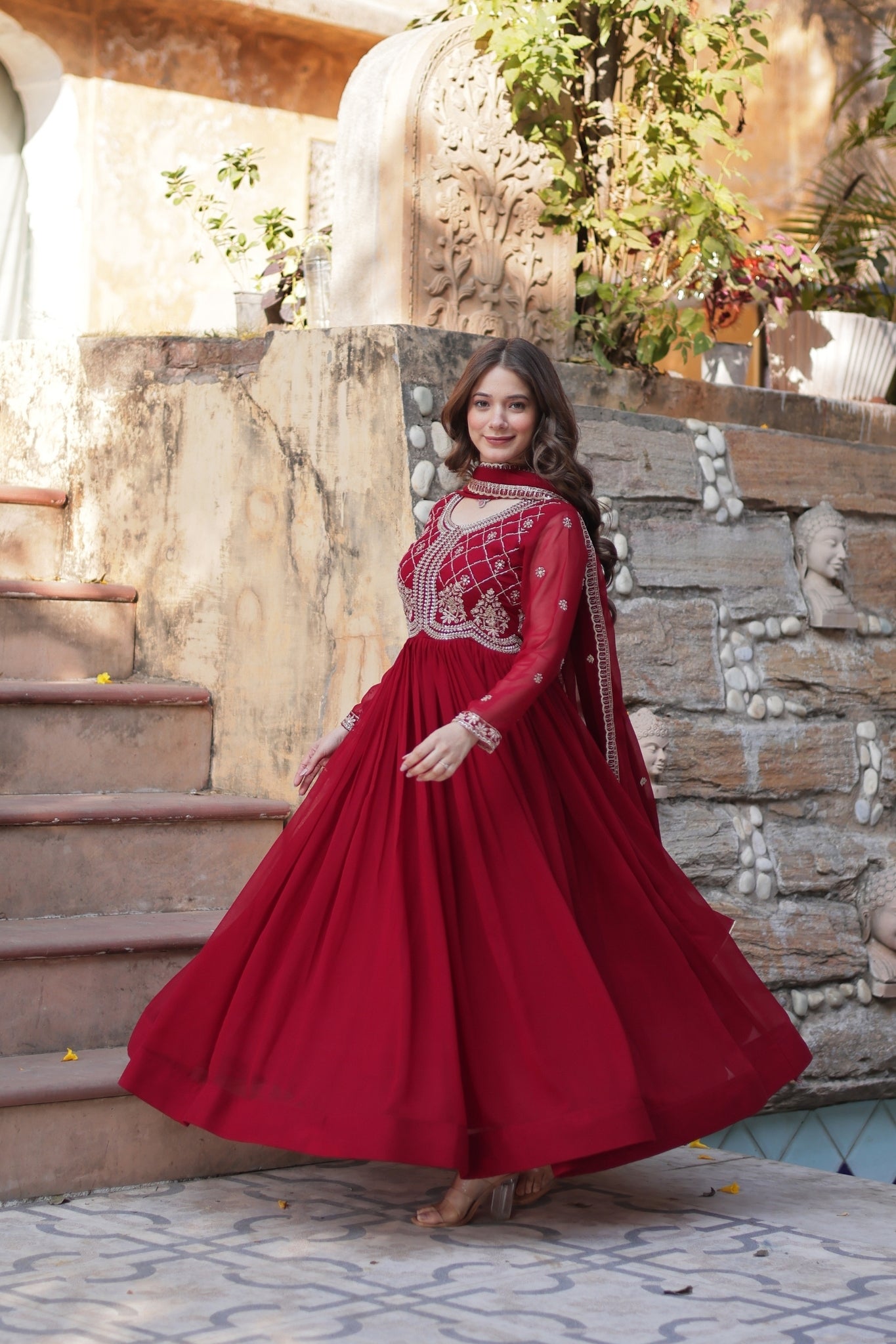 Designer Beads Embroidered Work Beautiful Wedding Gown With Dupatta Set