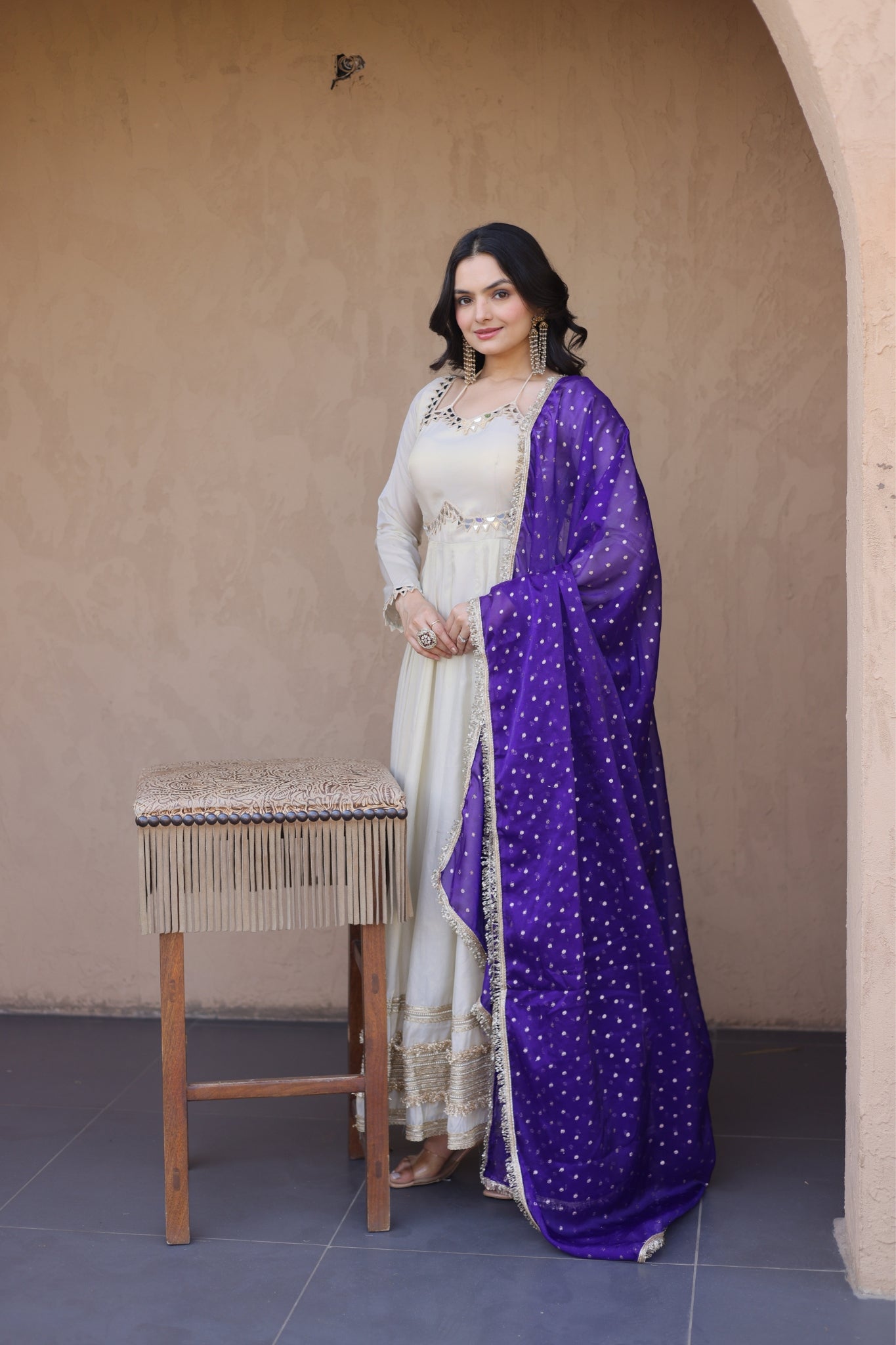 Cosmos Real Mirror Work Designer Embroidered Anarkali Gown With Dupatta
