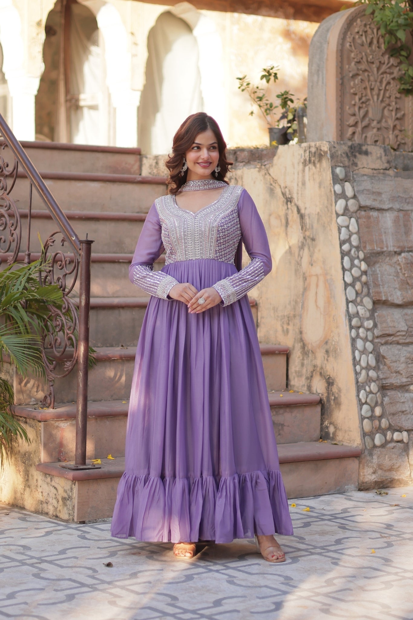 Georgette Embroidery Beads Sequins Work Anarkali Gown