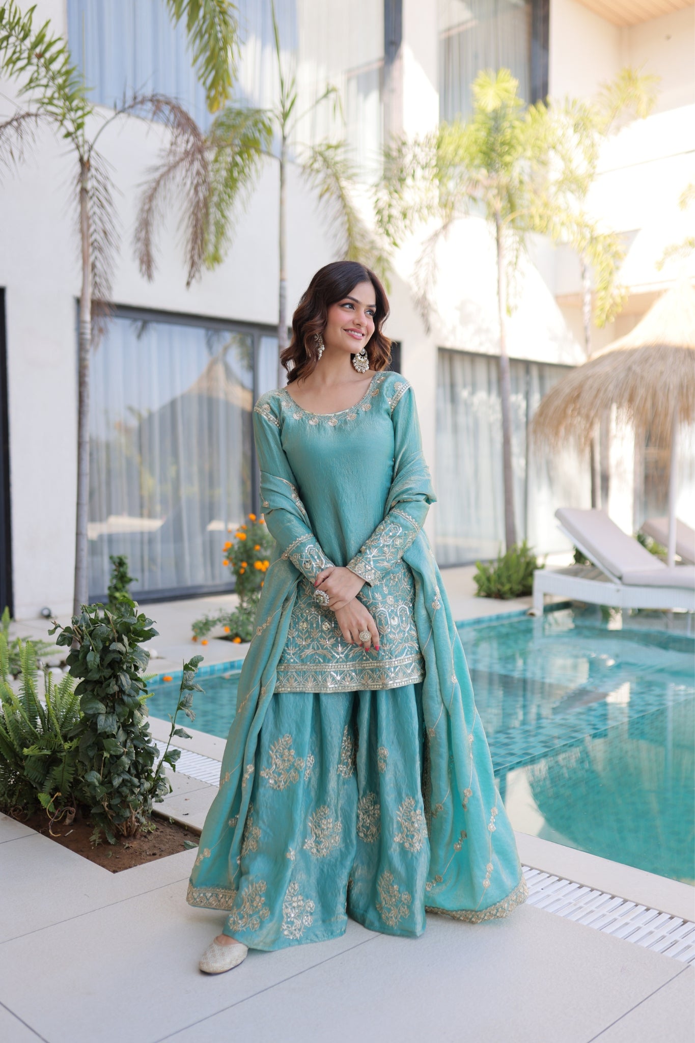 Premium Fendi Crush Designer Zari With Sequins Embroidery Suit Set