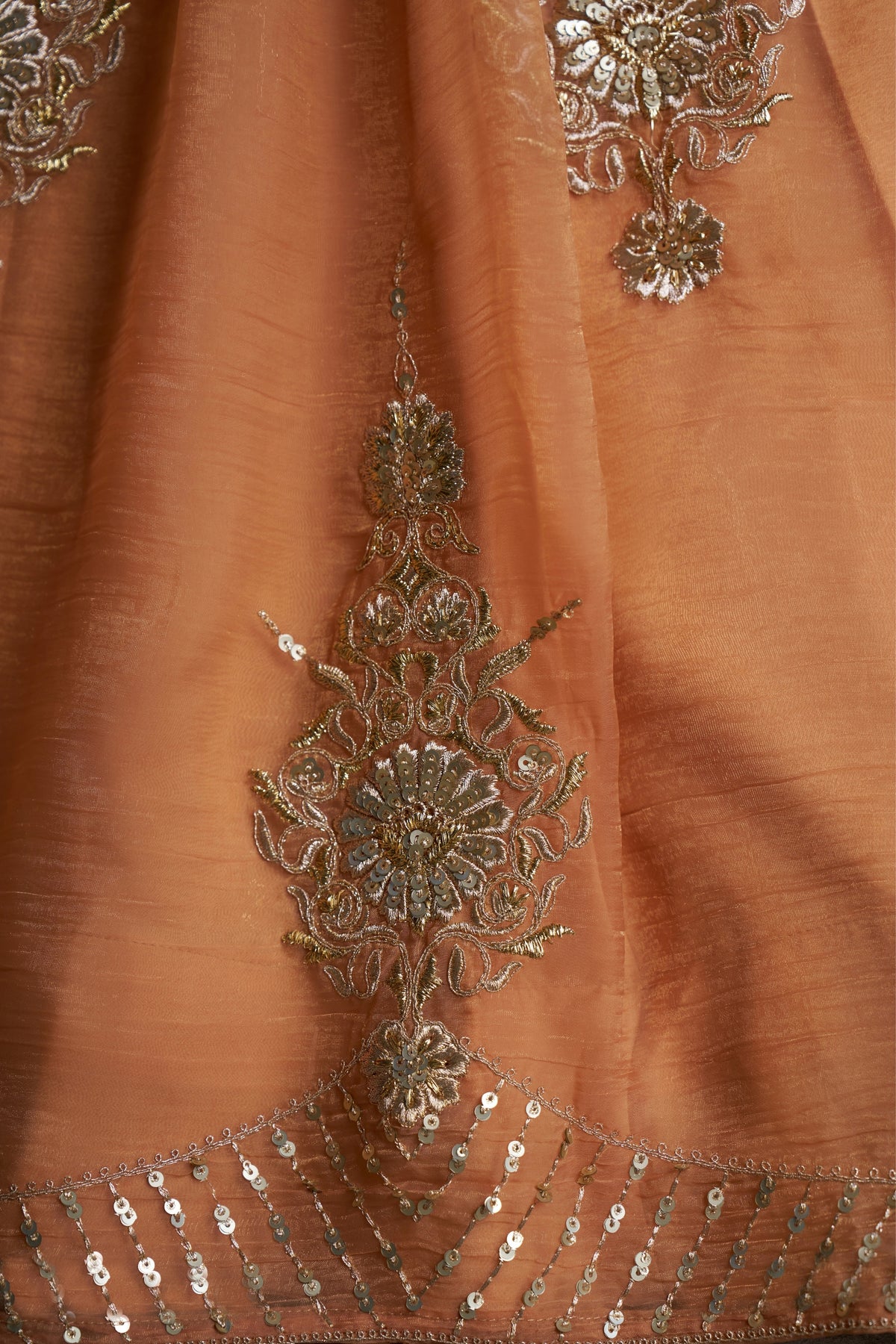Rust Orange Pure Organza Embroidered Designer Lehenga Choli