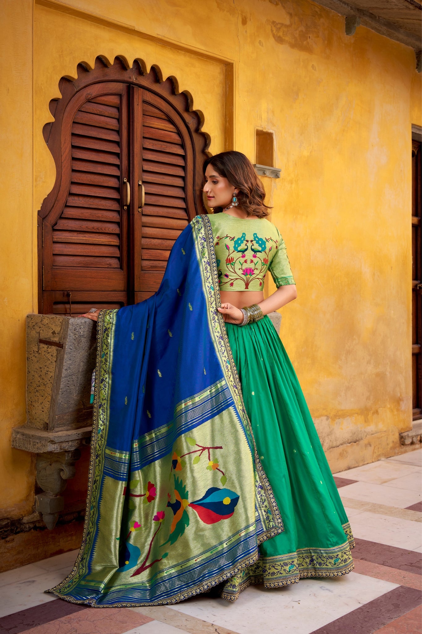Designer Premium Paithani Soft Silk Zari Weaving Sequins With Thread Embroidery Lehenga Set