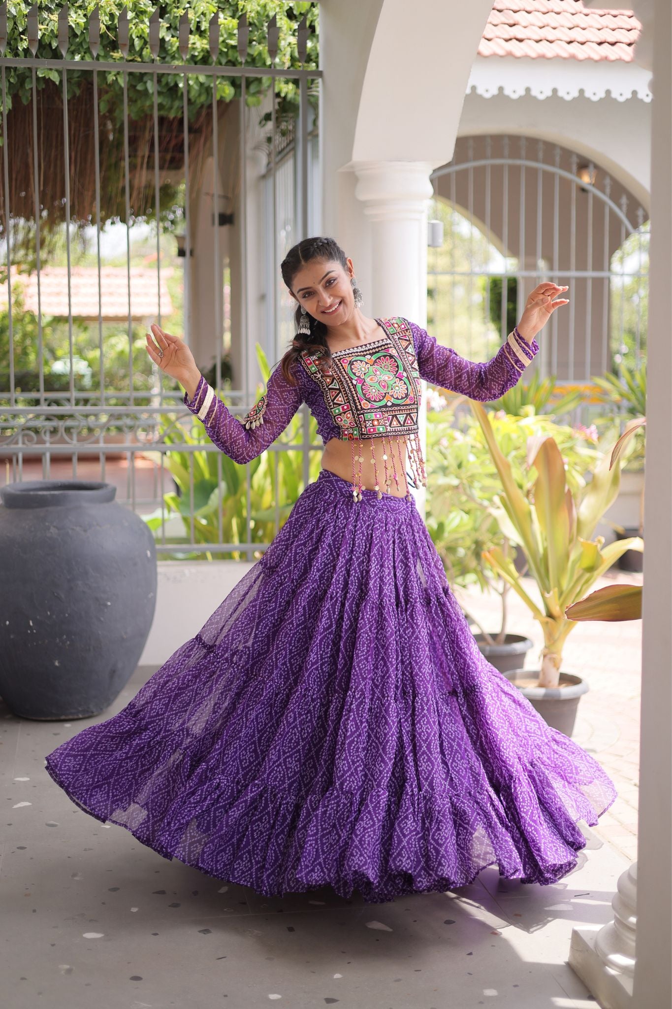 Raasrang Navratri Special Bandhani Print Lehenga Choli for Women with Kutchi Patchwork