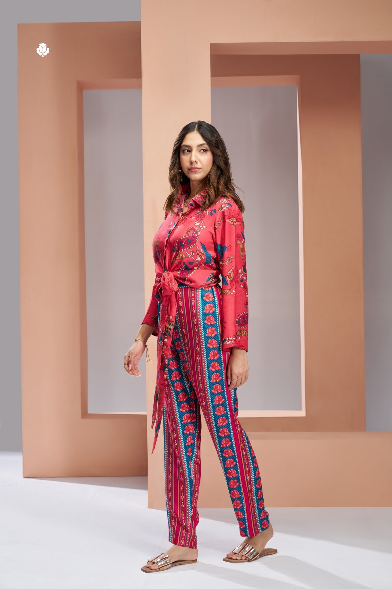 Pure Muslin Silk Coral Pink Co-Ord Set For Women