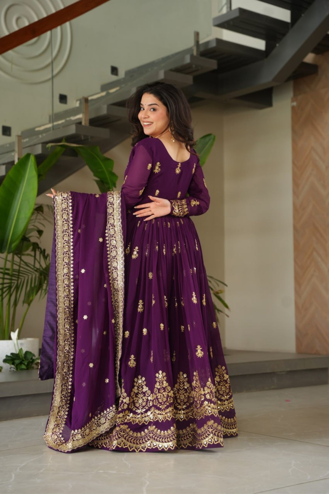 Luxury Faux Blooming Zari And Sequin Embroidered Designer Gown With Dupatta