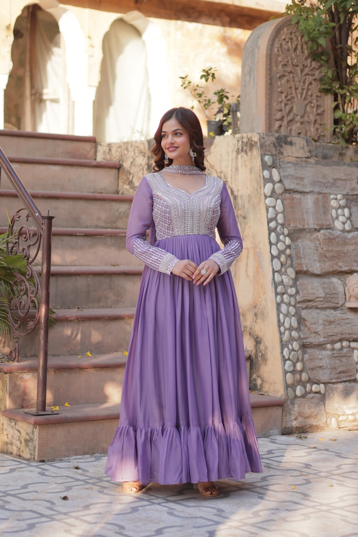 Georgette Embroidery Beads Sequins Work Anarkali Gown
