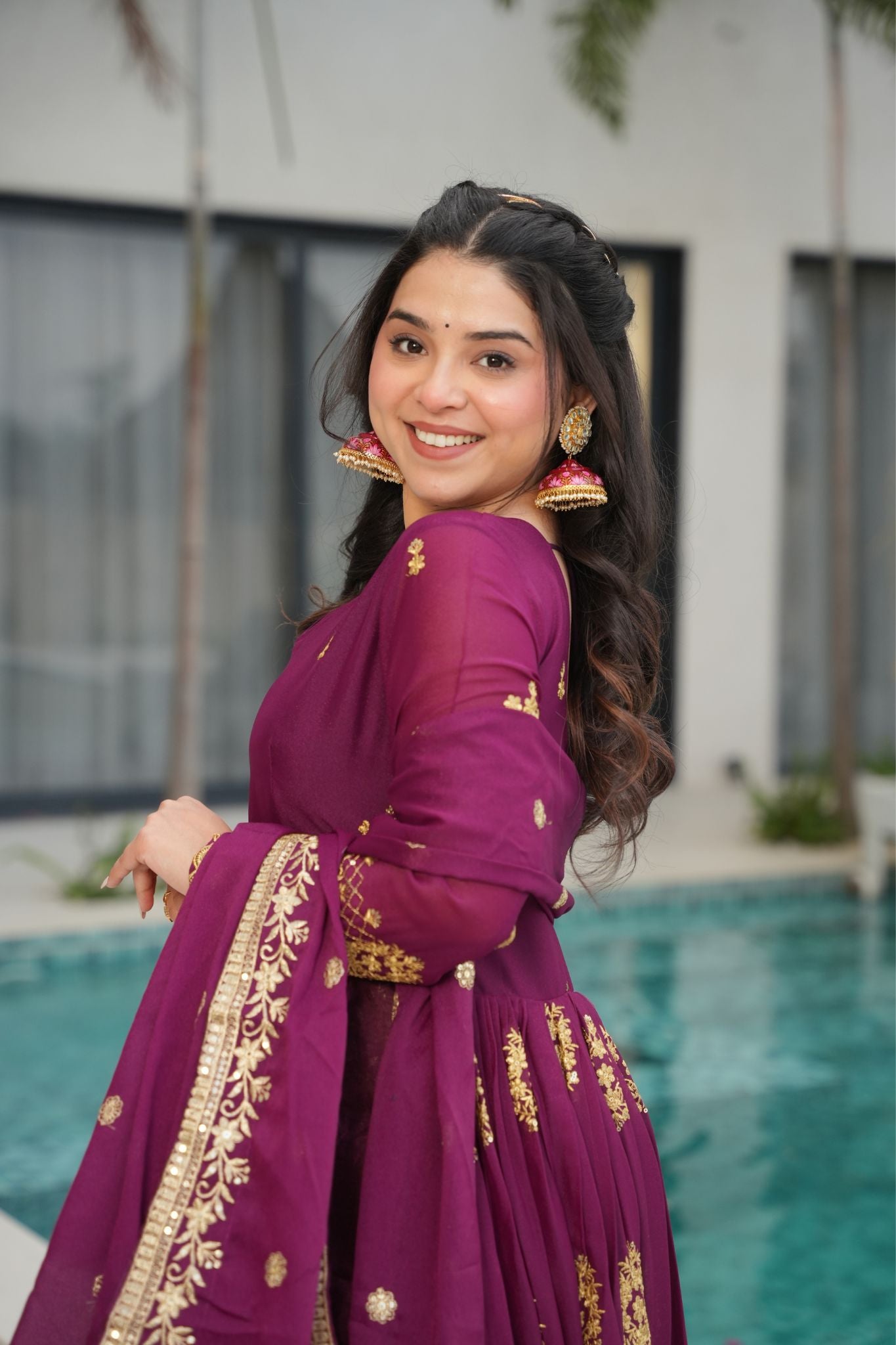 Luxurious Star Georgette Sequins Embroidered Work Stunning Gown With Dupatta