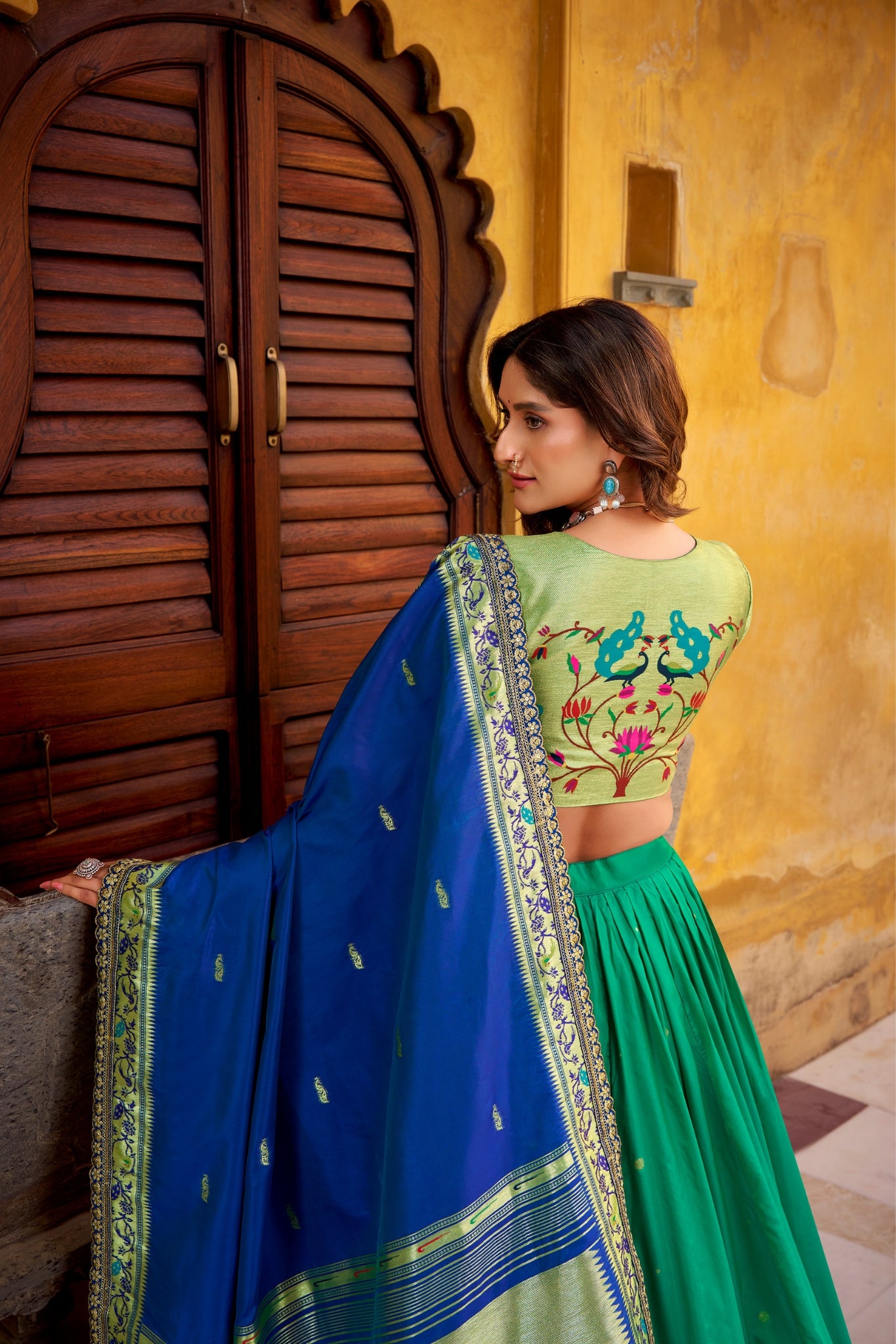 Designer Premium Paithani Soft Silk Zari Weaving Sequins With Thread Embroidery Lehenga Set