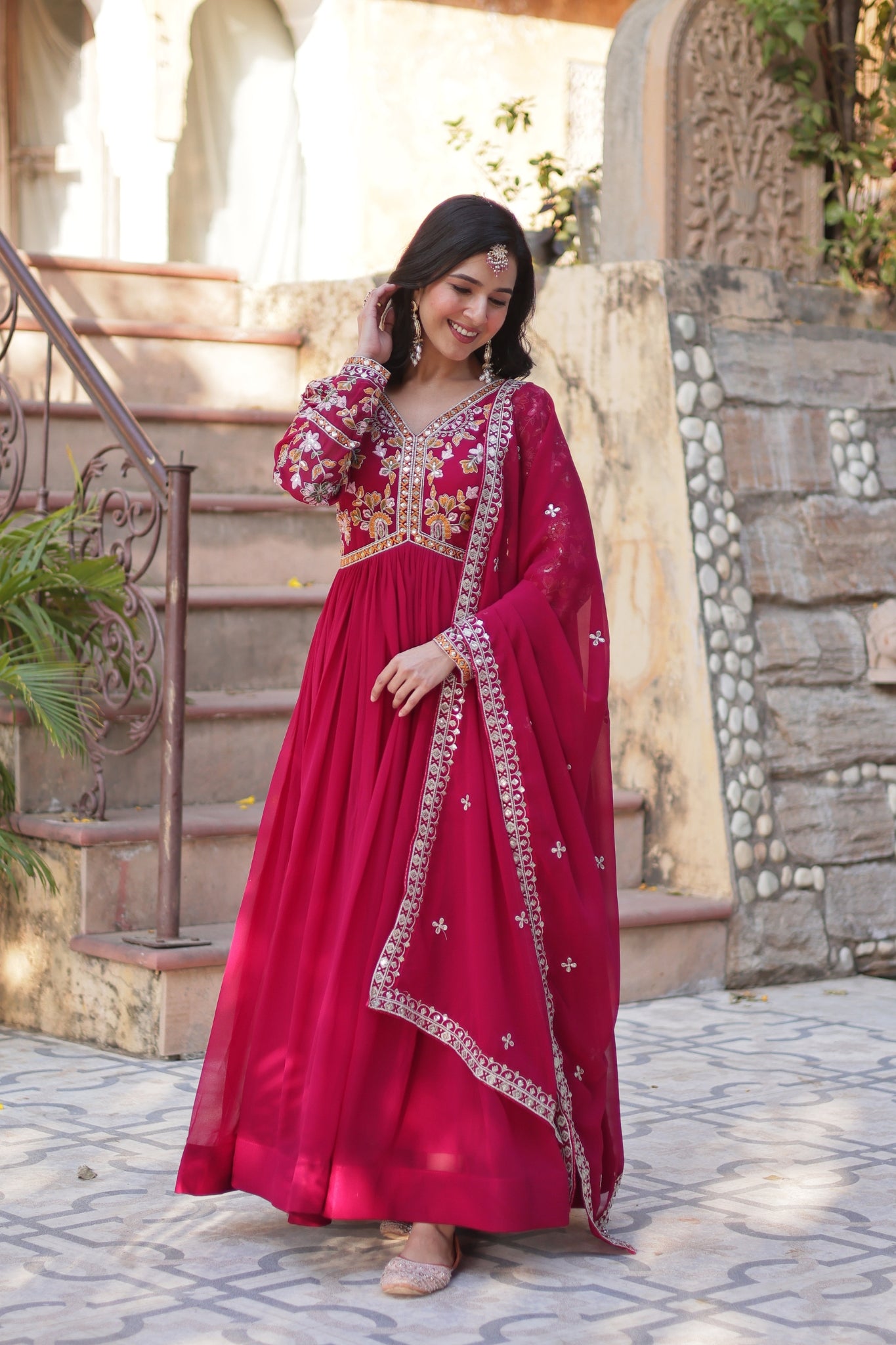 Floral Embroidery Sequins Work Beautiful Anarkali Suit Set