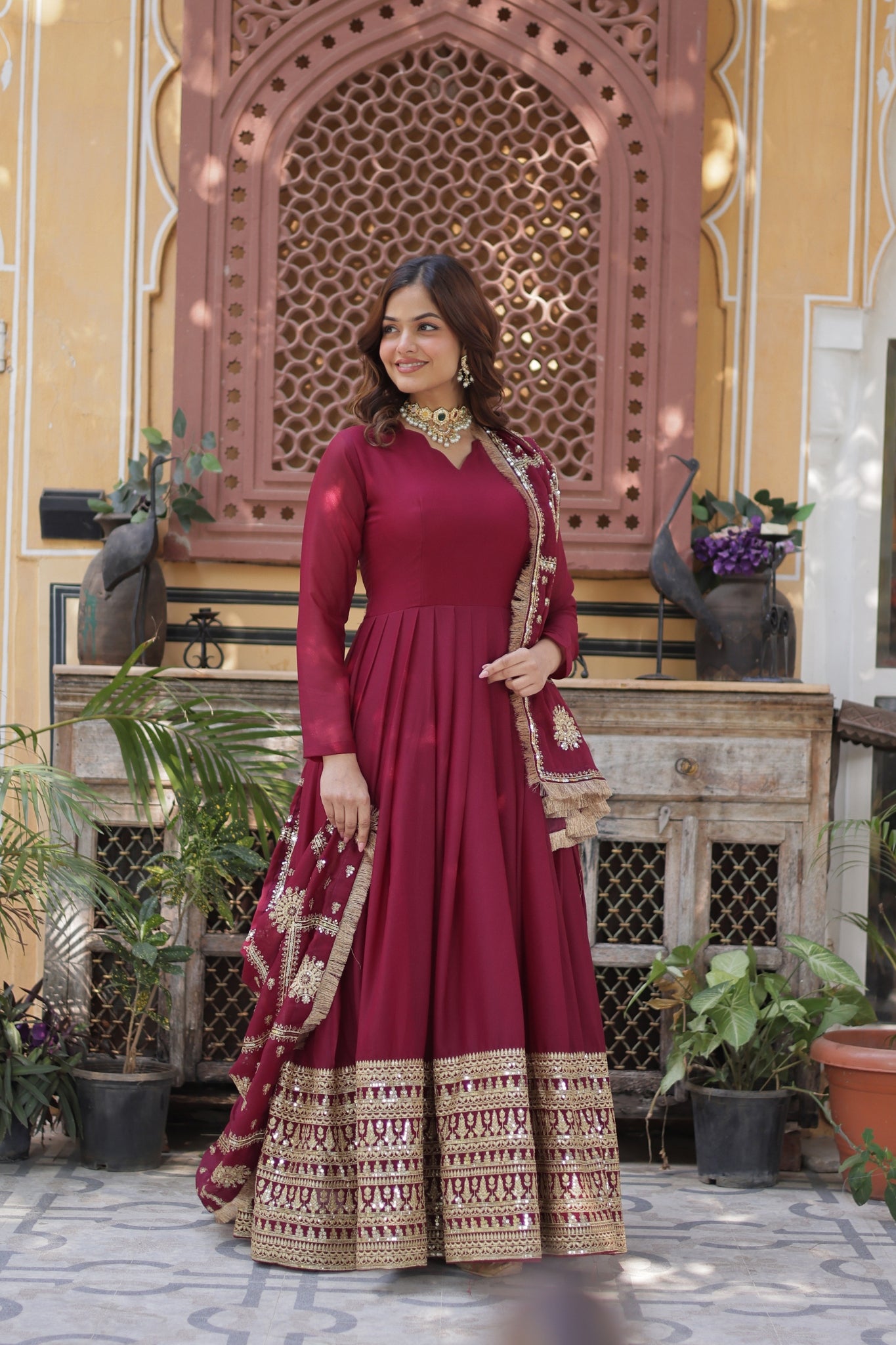 Georgette Embroidered Sequins Work Stunning Wedding Gown