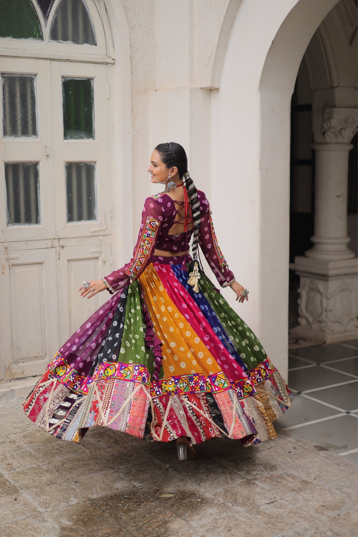Georgette Printed Attractive Kutchi Gamthi Work Designer Stunning Navratri Lehenga Choli