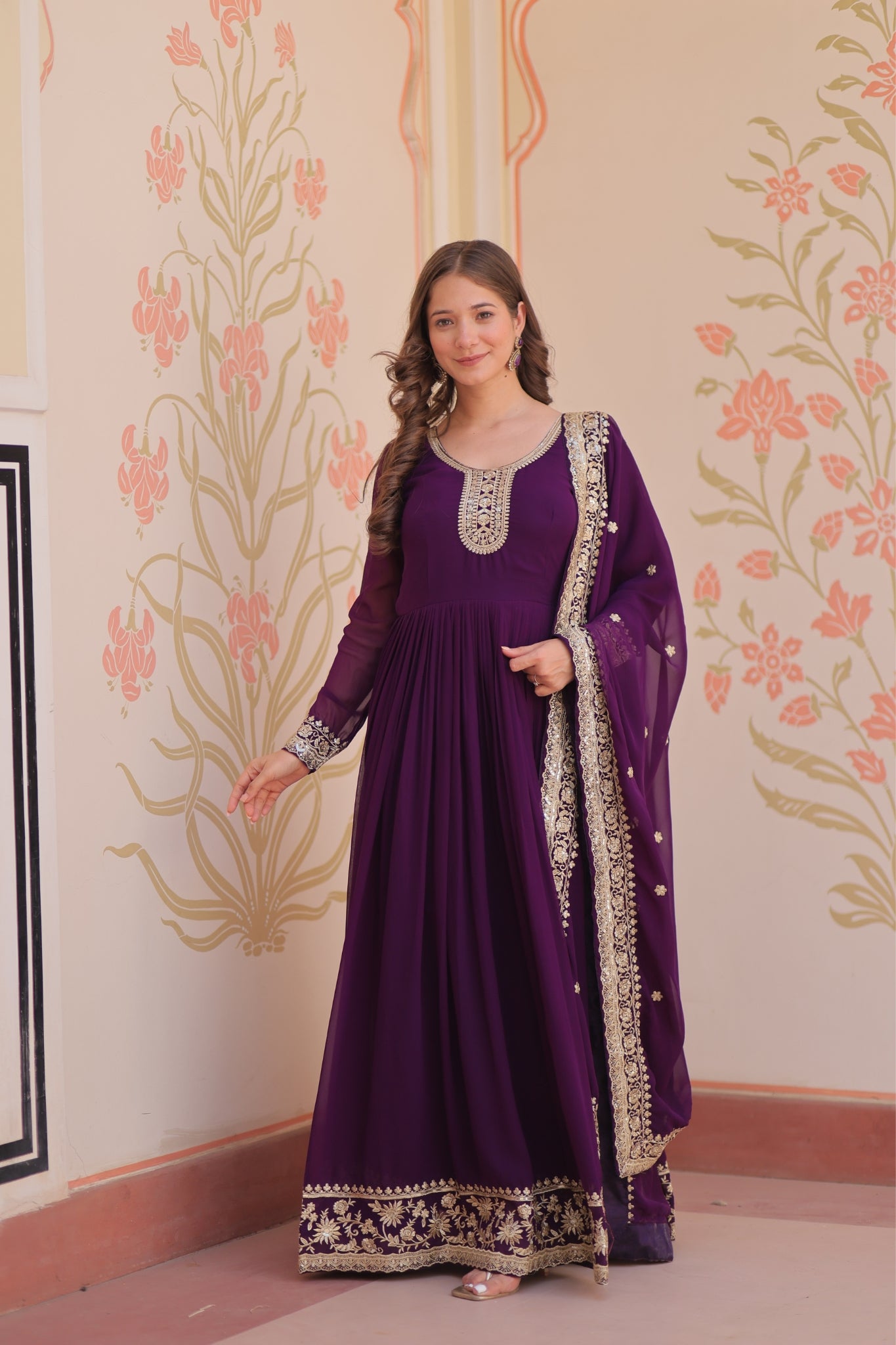 Stunning Designer Georgette Sequins Embroidered Beautiful Gown