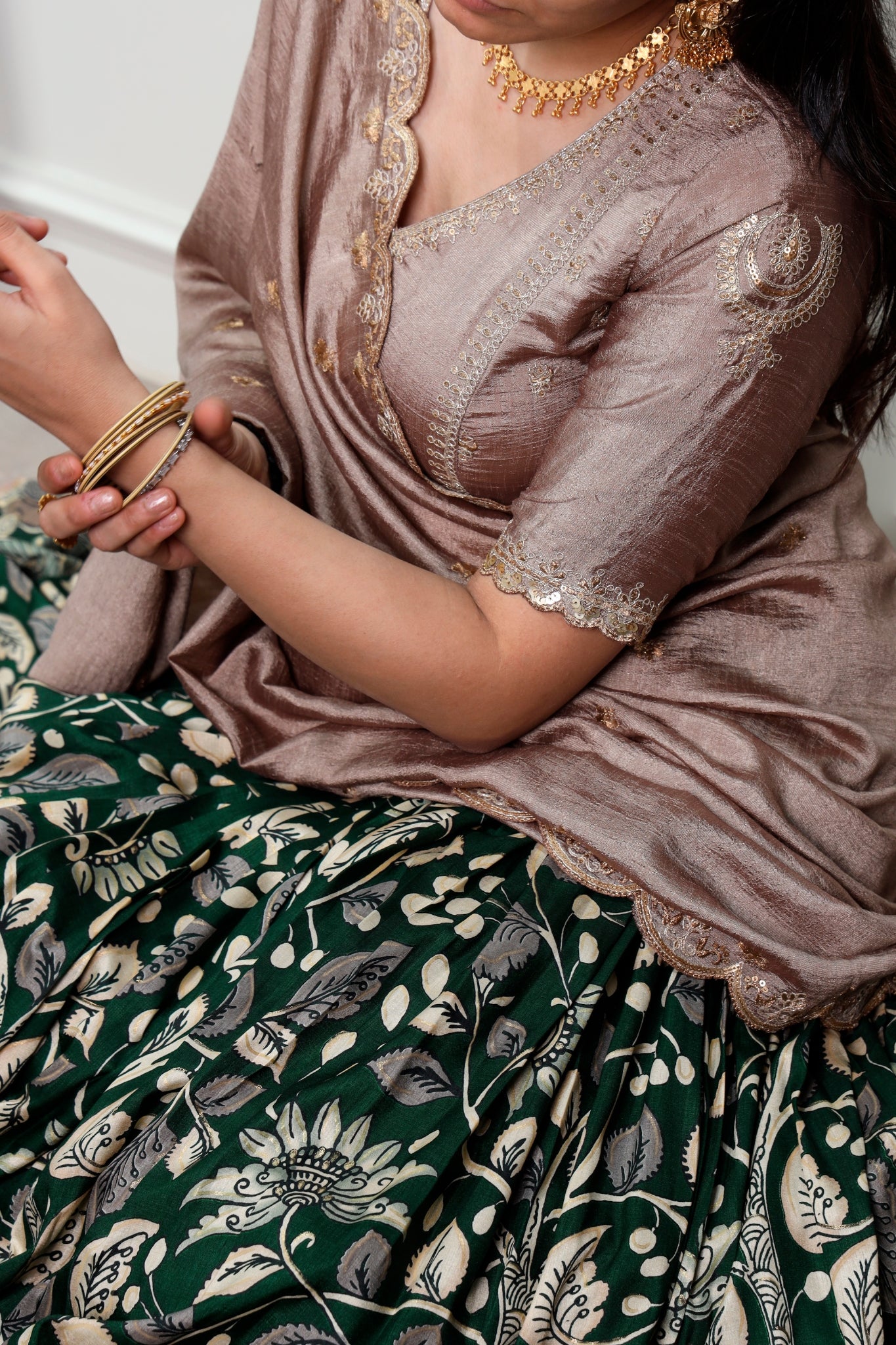 Premium Kalamkari Tasar Silk Lehenga Choli With Embroidered Dupatta