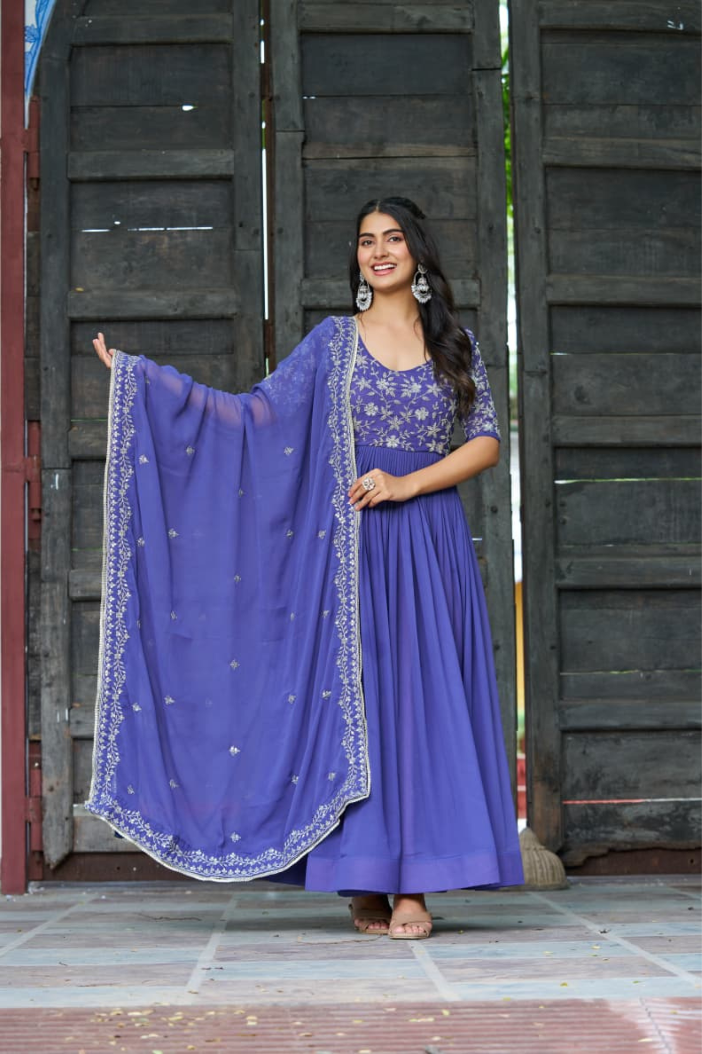 Luxury Faux Blooming Sequin Bead Embroidered Designer Gown With Dupatta