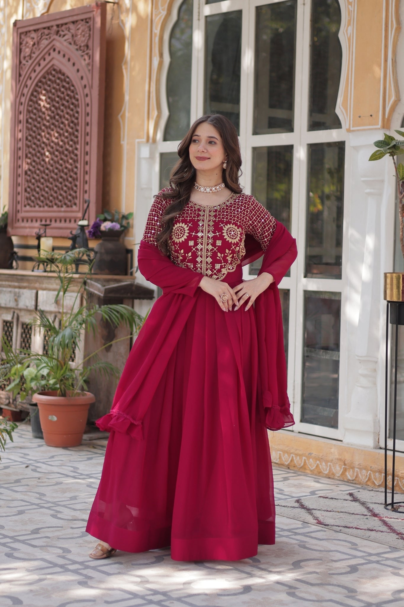 Attractive Georgette Embroidered Designer Anarkali Suit Set