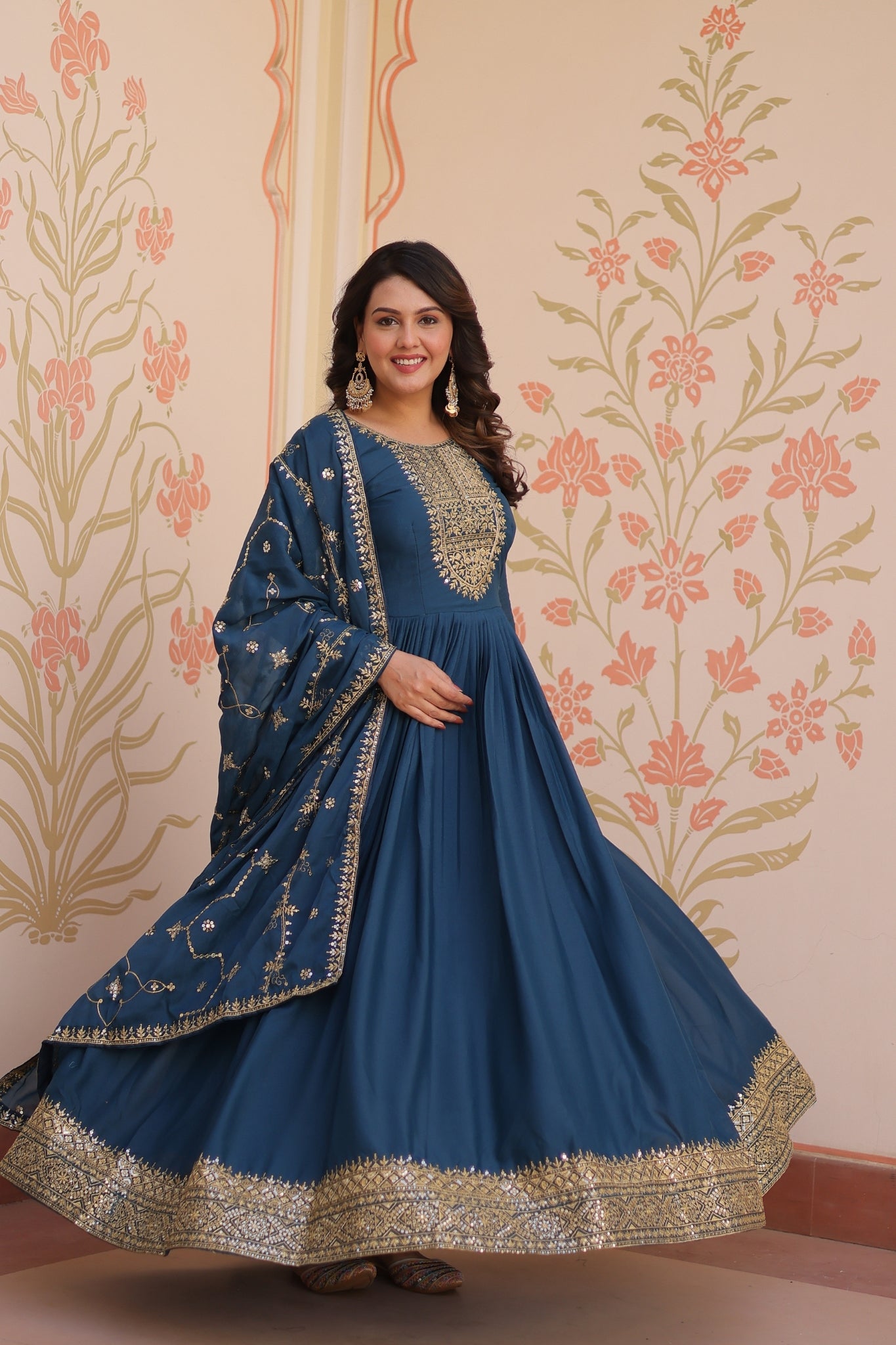Designer Gown With Zari Sequins Elegance