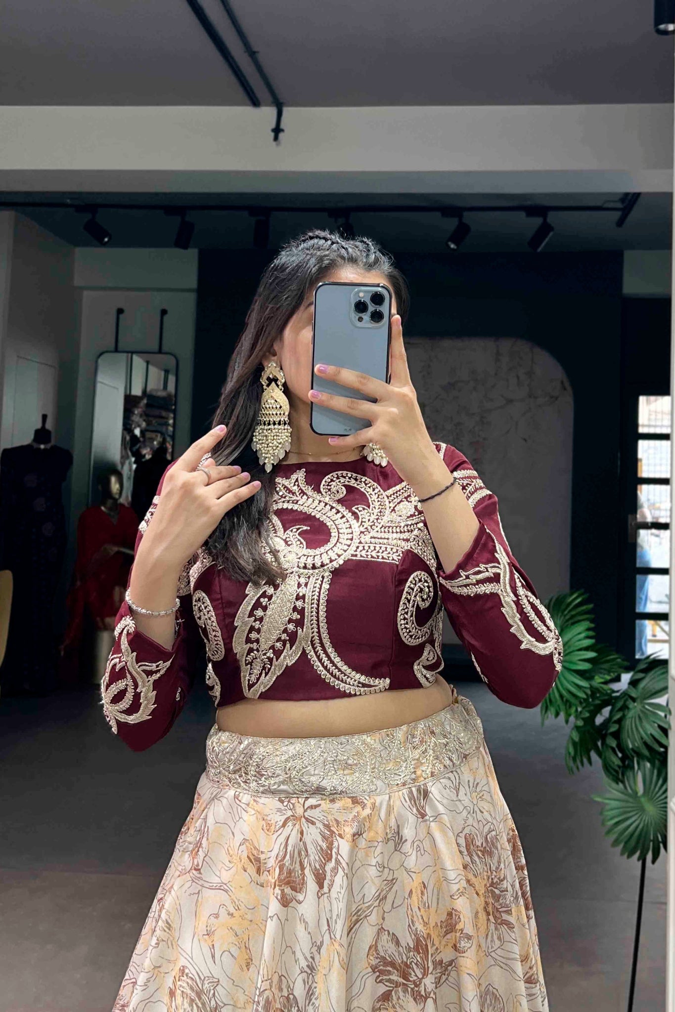 Floral Printed Tasar Silk Lehenga Choli